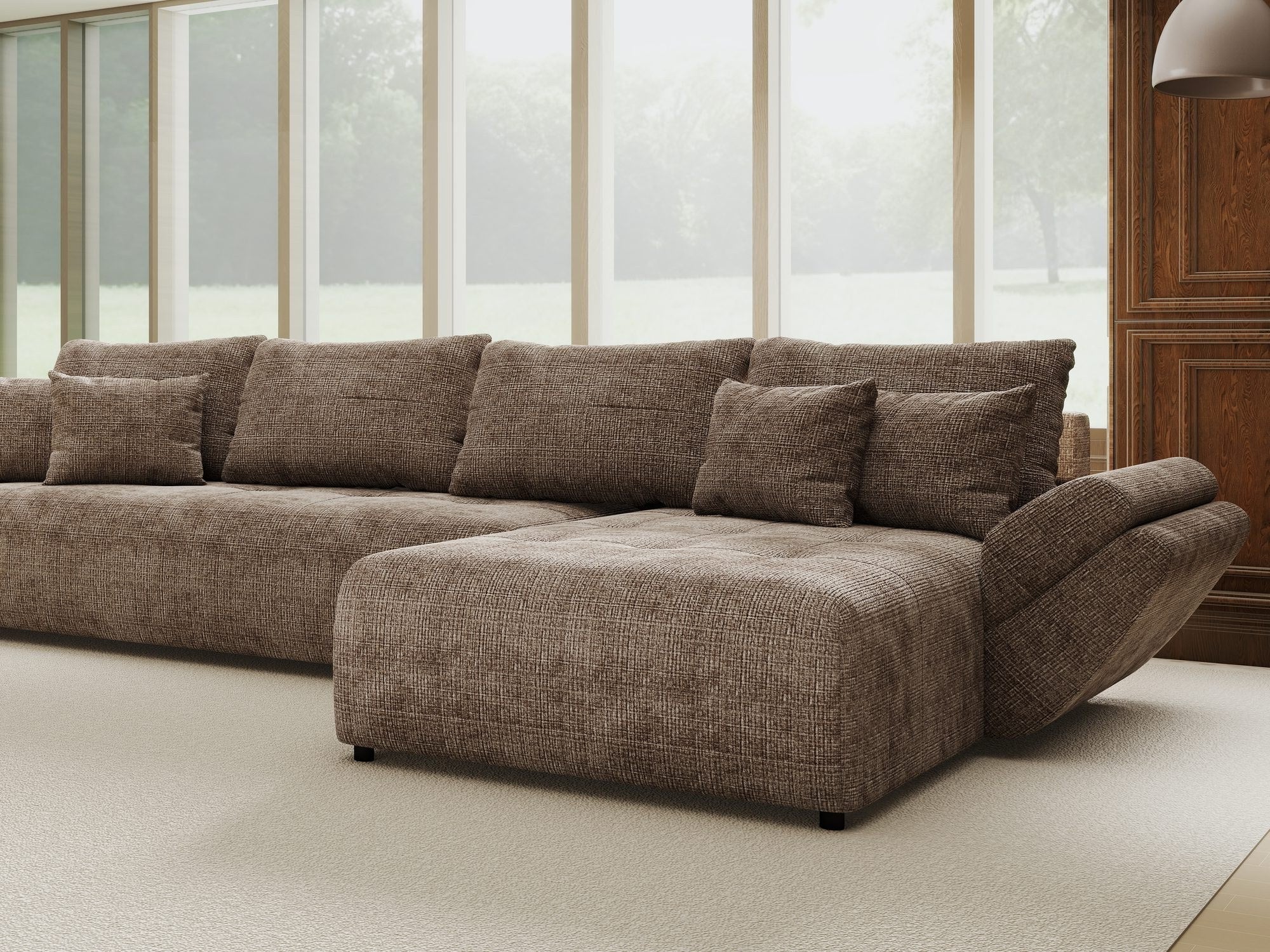 Colțar extensibil dumonde cu ladă de depozitare si sezut confortabil din spuma high-density, Berlin XL Cremona Maro-bej 24 II 350x185 cm