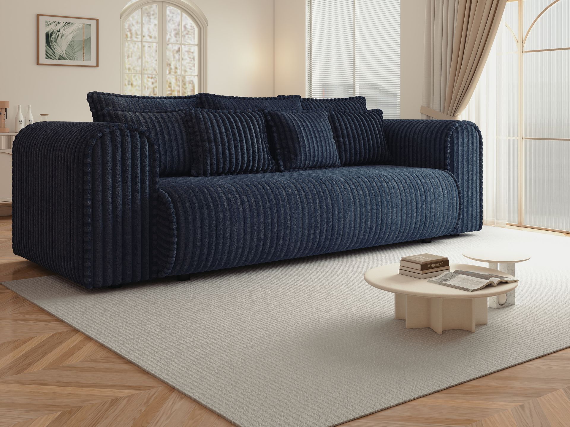 Canapea extensibilă dumonde cu ladă de depozitare si sezut confortabil din spuma high-density, Monaco Mica Tilia Albastru 240x100 cm