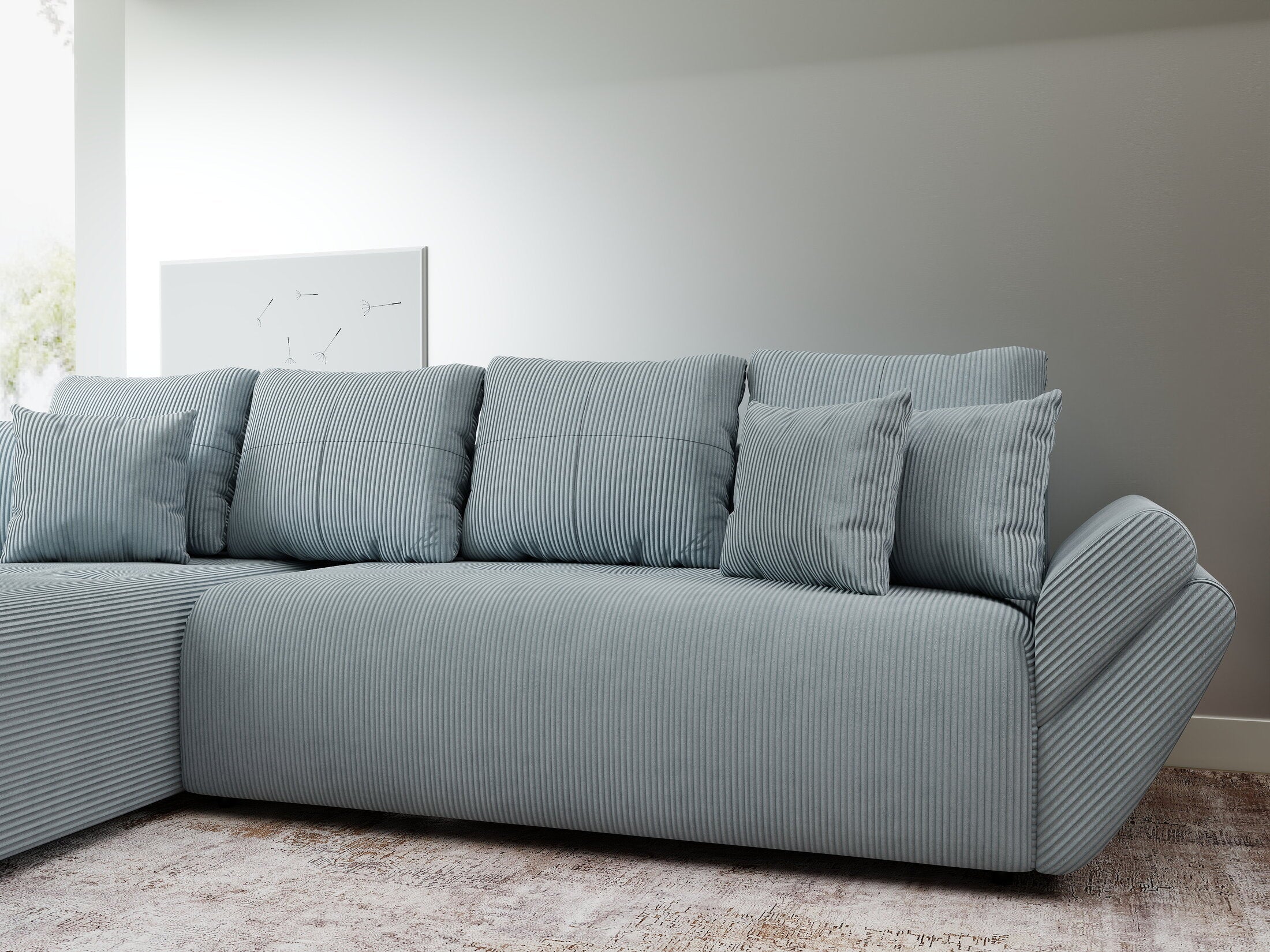 Colțar extensibil dumonde cu ladă de depozitare si sezut confortabil din spuma high-density, Berlin XL Zoom Grey 350x185 cm