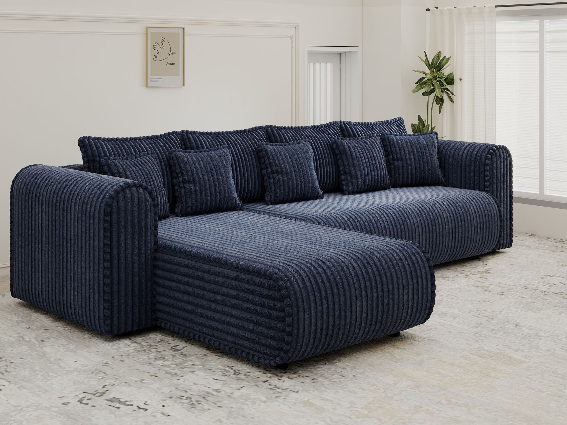 Colțar extensibil dumonde cu ladă de depozitare si sezut confortabil din spuma high-density, Monaco XL Tilia Albastru 340x185 cm