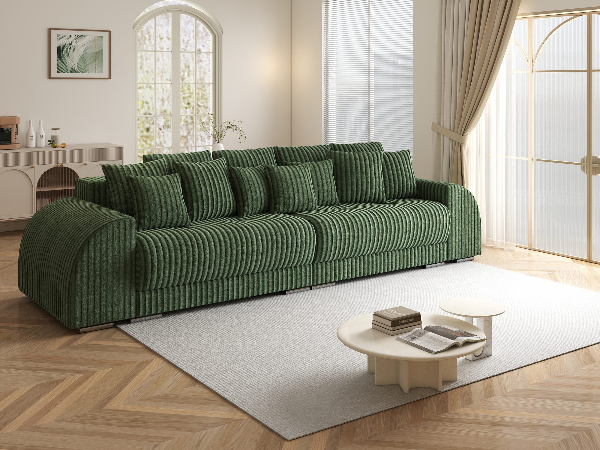 Canapea extensibilă dumonde cu 2 lăzi de depozitare si sezut confortabil din spuma high-density, Verona Tilia Verde 39 310x100 cm