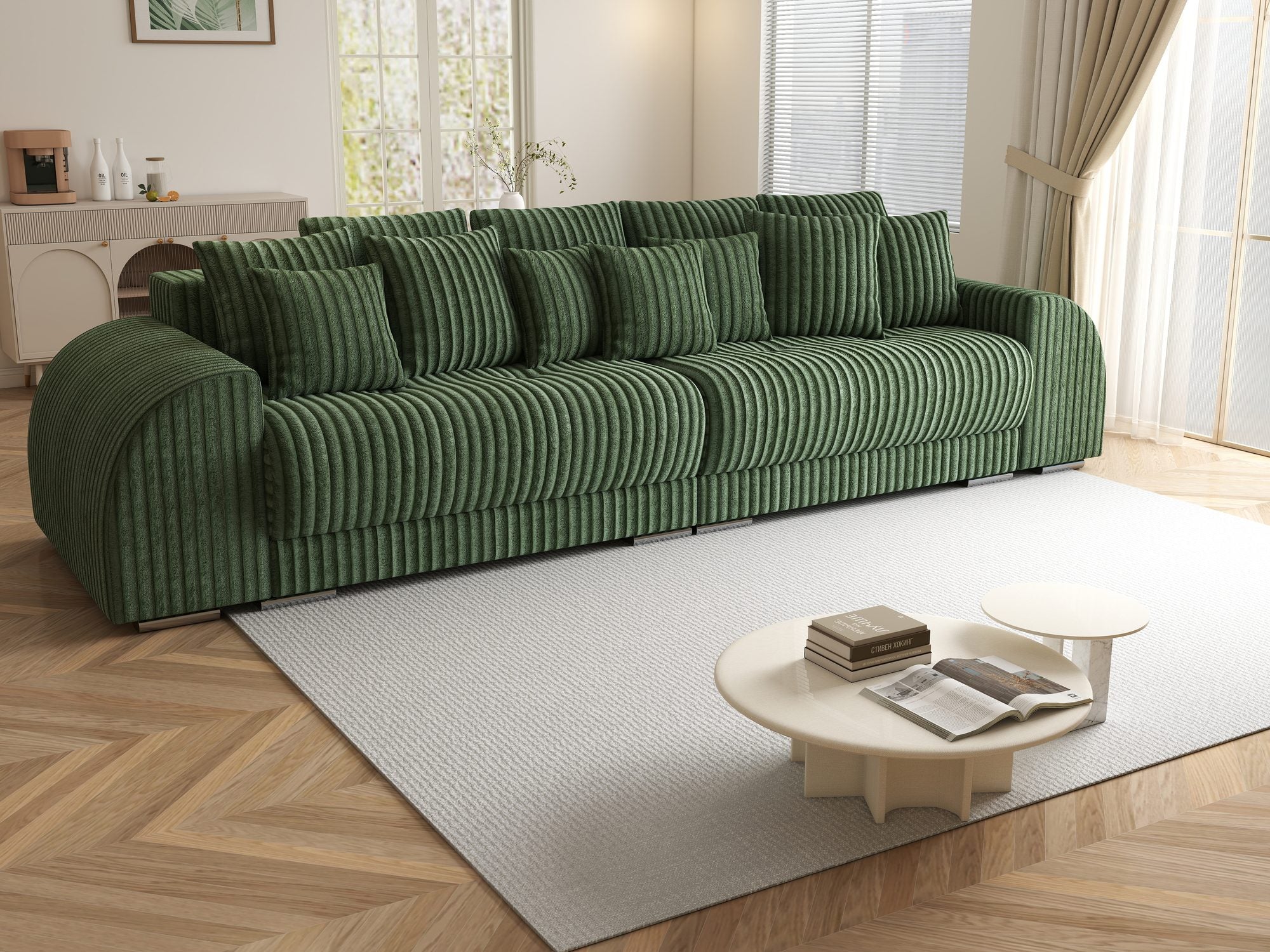Canapea extensibilă dumonde cu 2 lăzi de depozitare si sezut confortabil din spuma high-density, Verona Tilia Verde 39 310x100 cm