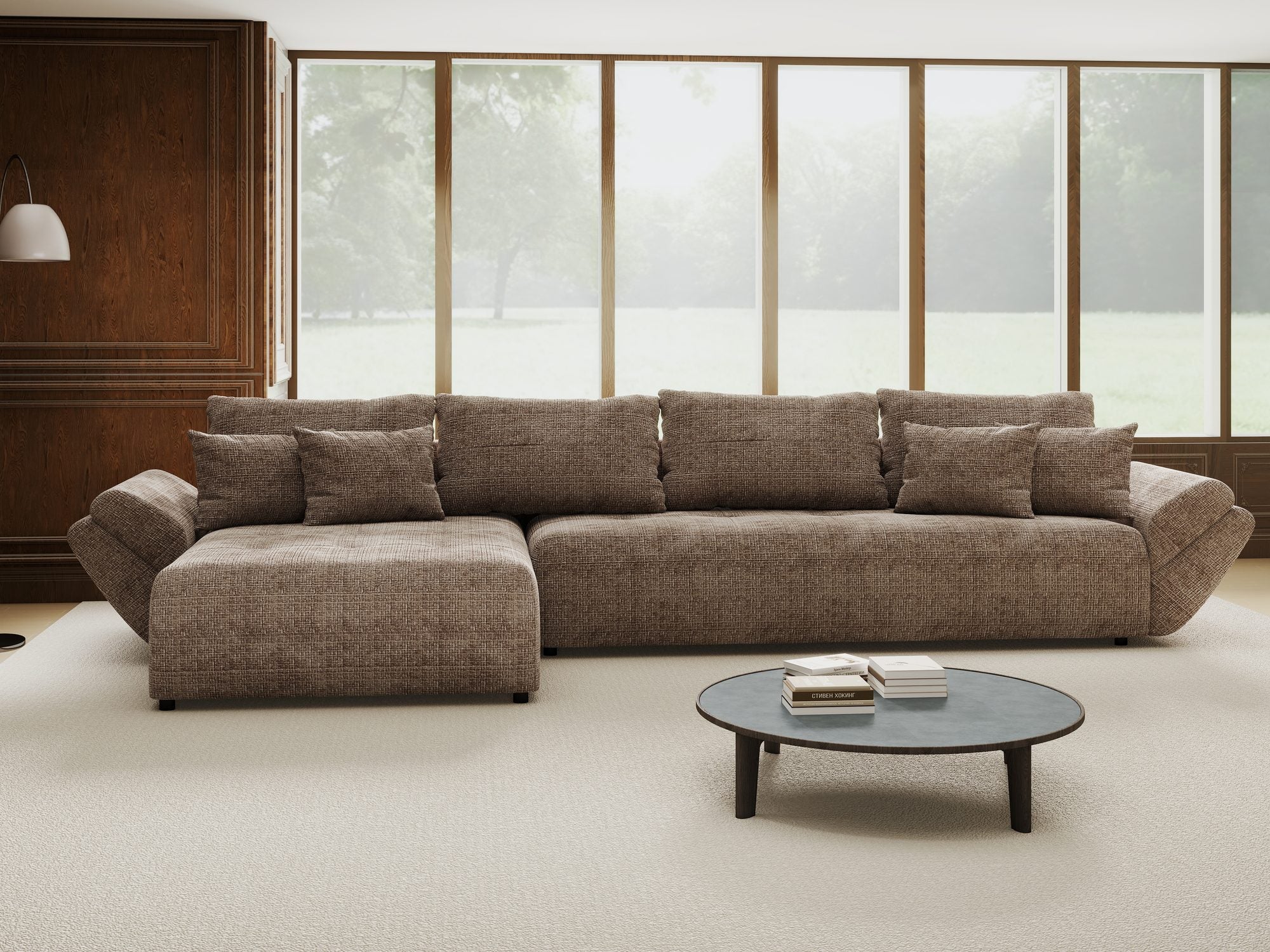 Colțar extensibil dumonde cu ladă de depozitare si sezut confortabil din spuma high-density, Berlin XL Cremona Maro-bej 24 350x185 cm