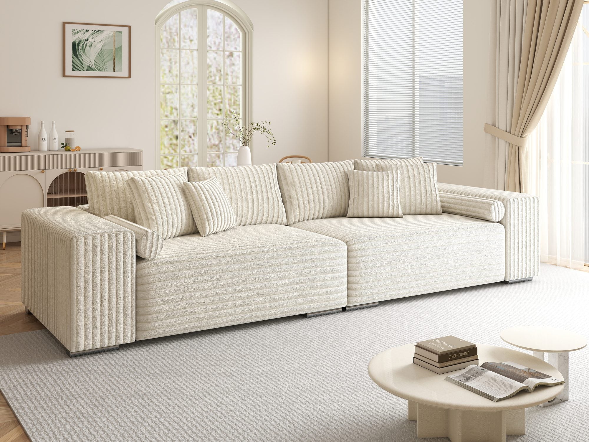 Canapea extensibilă dumonde cu ladă de depozitare si sezut confortabil din spuma high-density, Marbela XXL Tilia Bej 01 290x100 cm