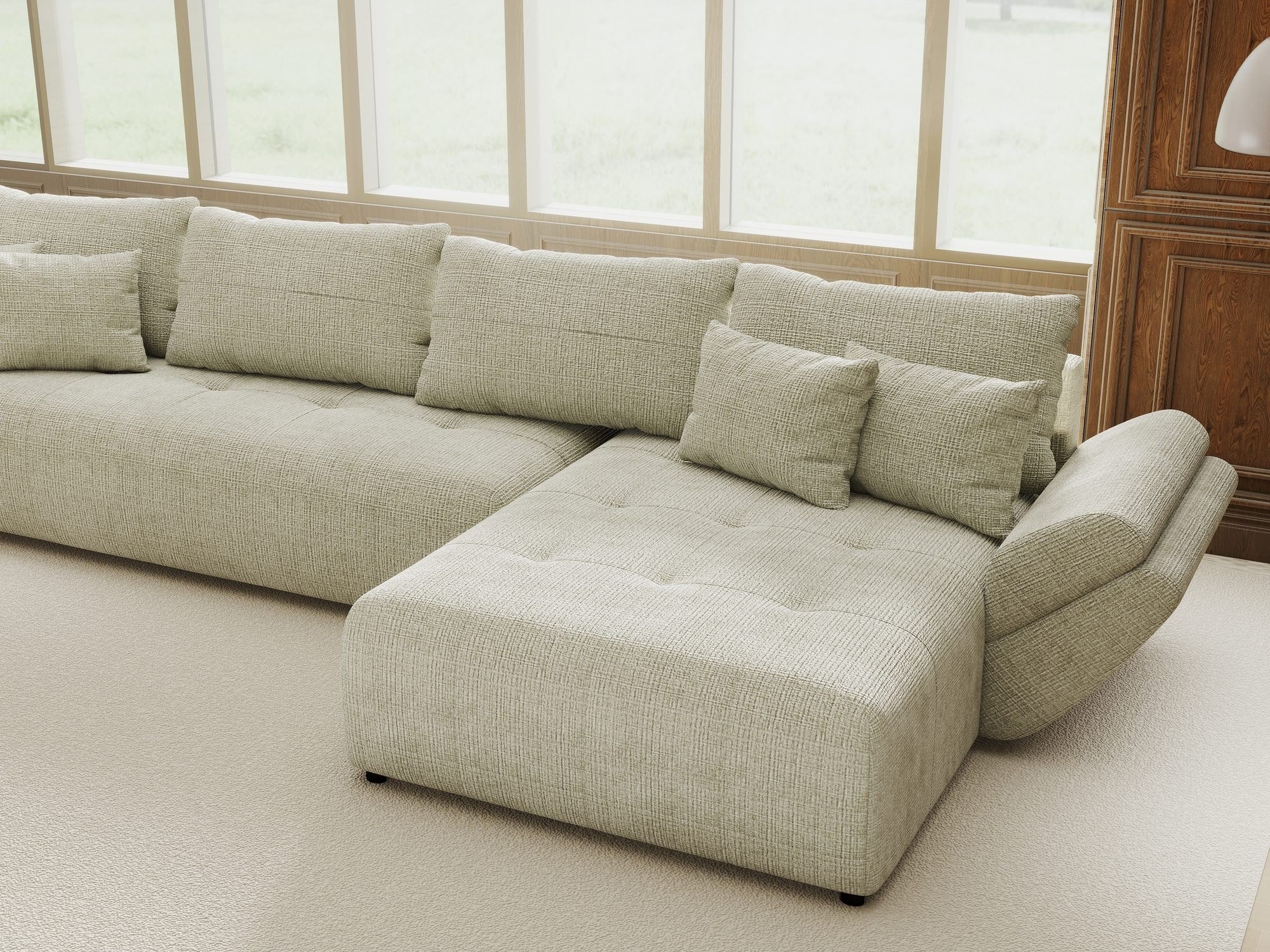 Colțar extensibil dumonde cu ladă de depozitare si sezut confortabil din spuma high-density, Berlin XL Cremona Bej 04 II 350x185 cm