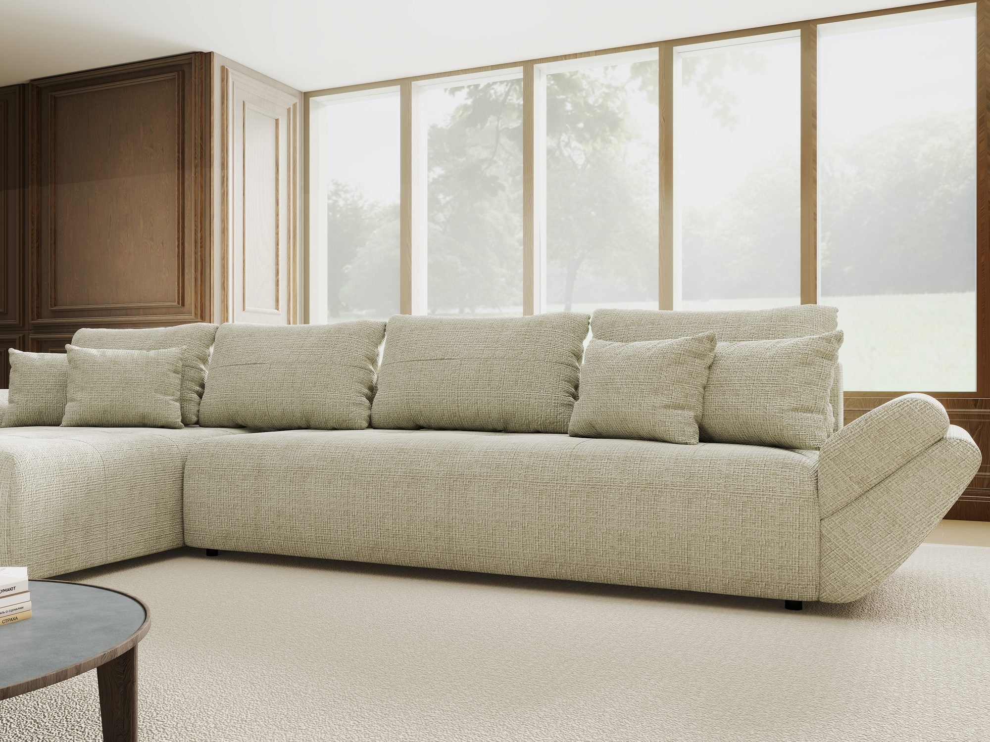 Colțar extensibil dumonde cu ladă de depozitare si sezut confortabil din spuma high-density, Berlin XL Cremona Bej 04 350x185 cm