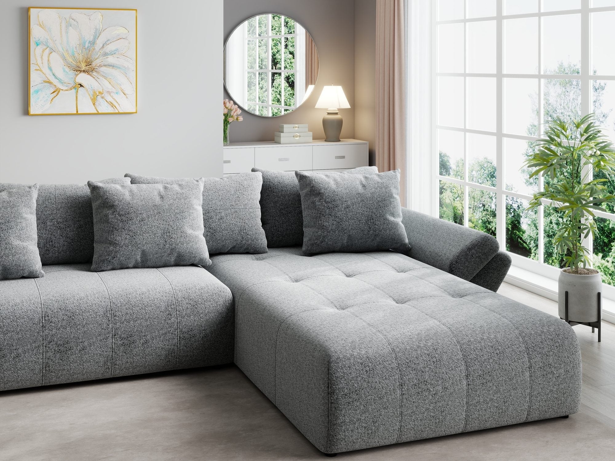 Colțar extensibil dumonde cu ladă de depozitare si sezut confortabil din spuma high-density, Berlin U Monte Gri 90 380x180 cm