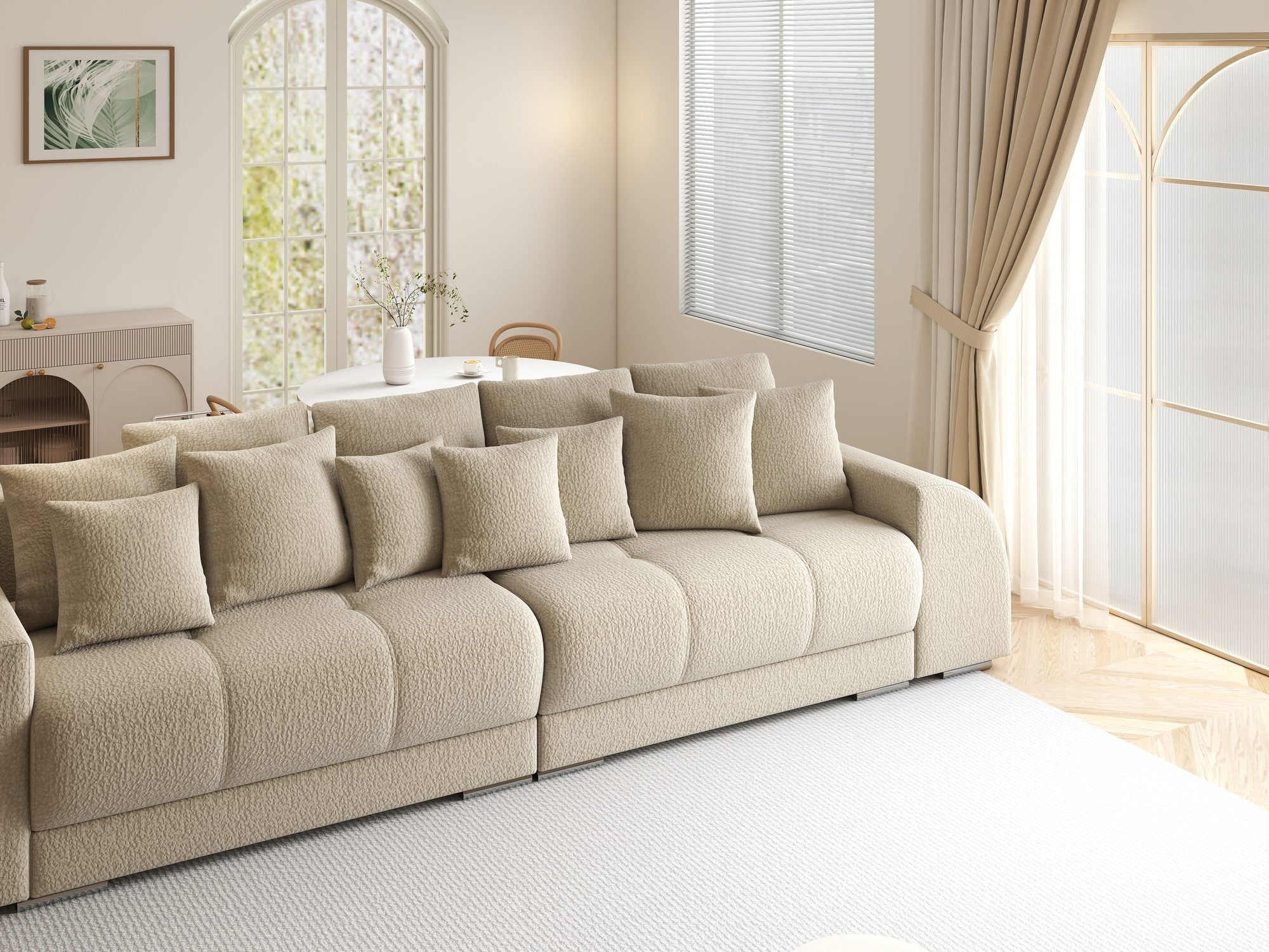 Canapea extensibilă dumonde cu 2 lăzi de depozitare si sezut confortabil din spuma high-density, Verona Jaguar Bej 4 310x100 cm