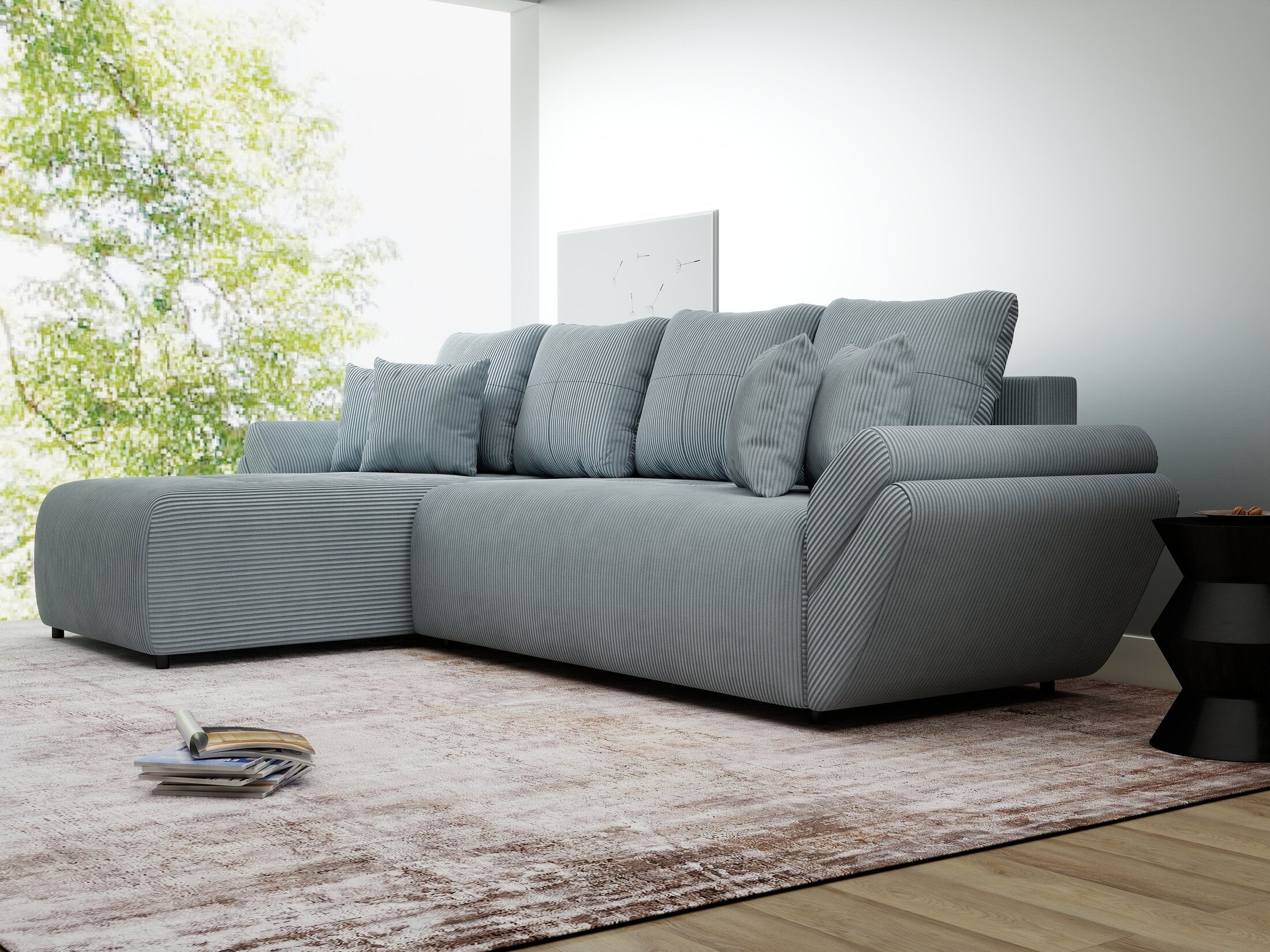 Colțar extensibil dumonde cu ladă de depozitare si sezut confortabil din spuma high-density, Berlin XL Zoom Grey 350x185 cm