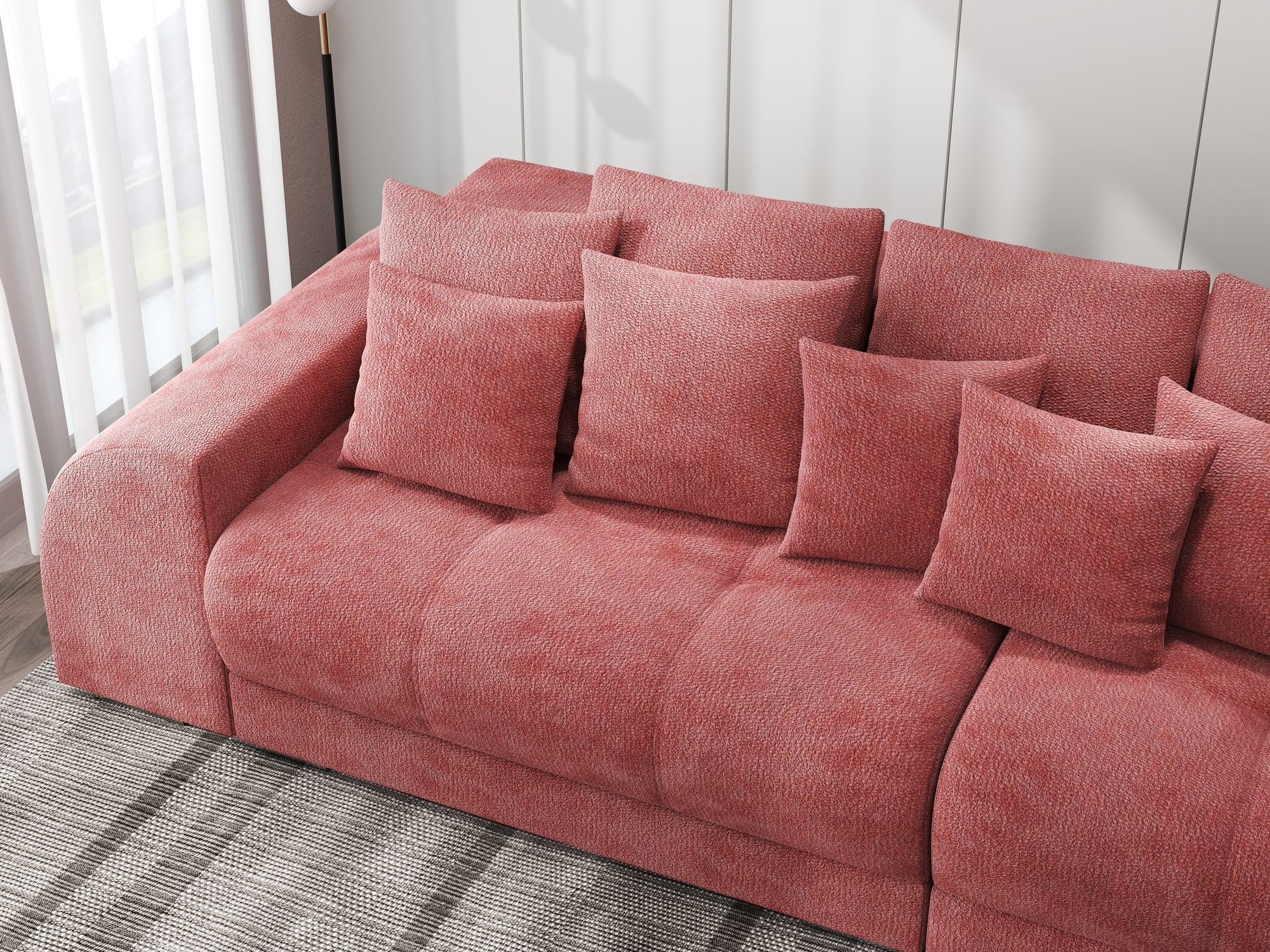 Canapea extensibilă dumonde cu 2 lăzi de depozitare si sezut confortabil din spuma high-density, Verona Vibe Rosu 58 310x100 cm
