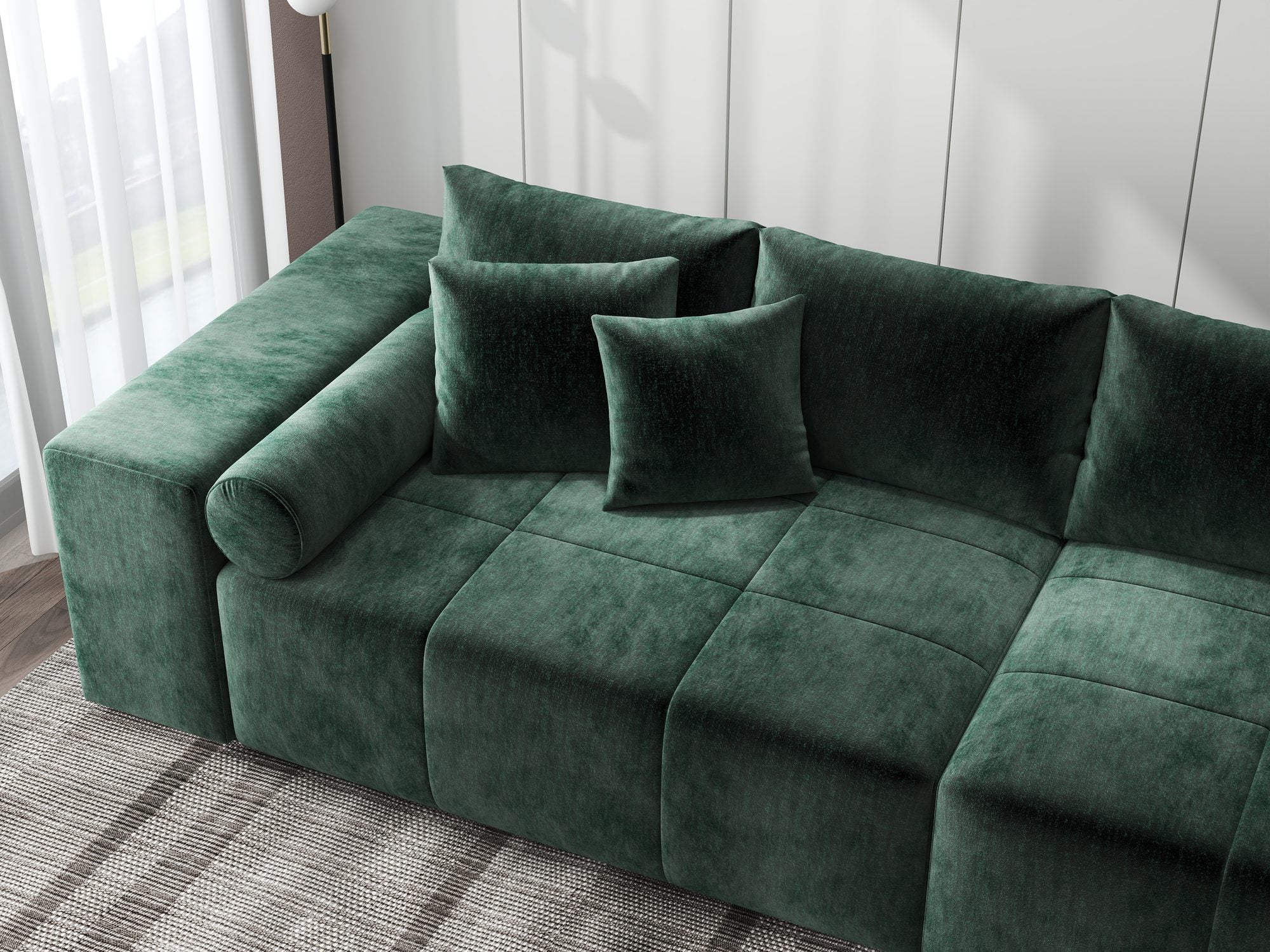 Canapea extensibilă dumonde cu ladă de depozitare si sezut confortabil din spuma high-density, Marbela XXL Monolith Verde 37 290x100 cm