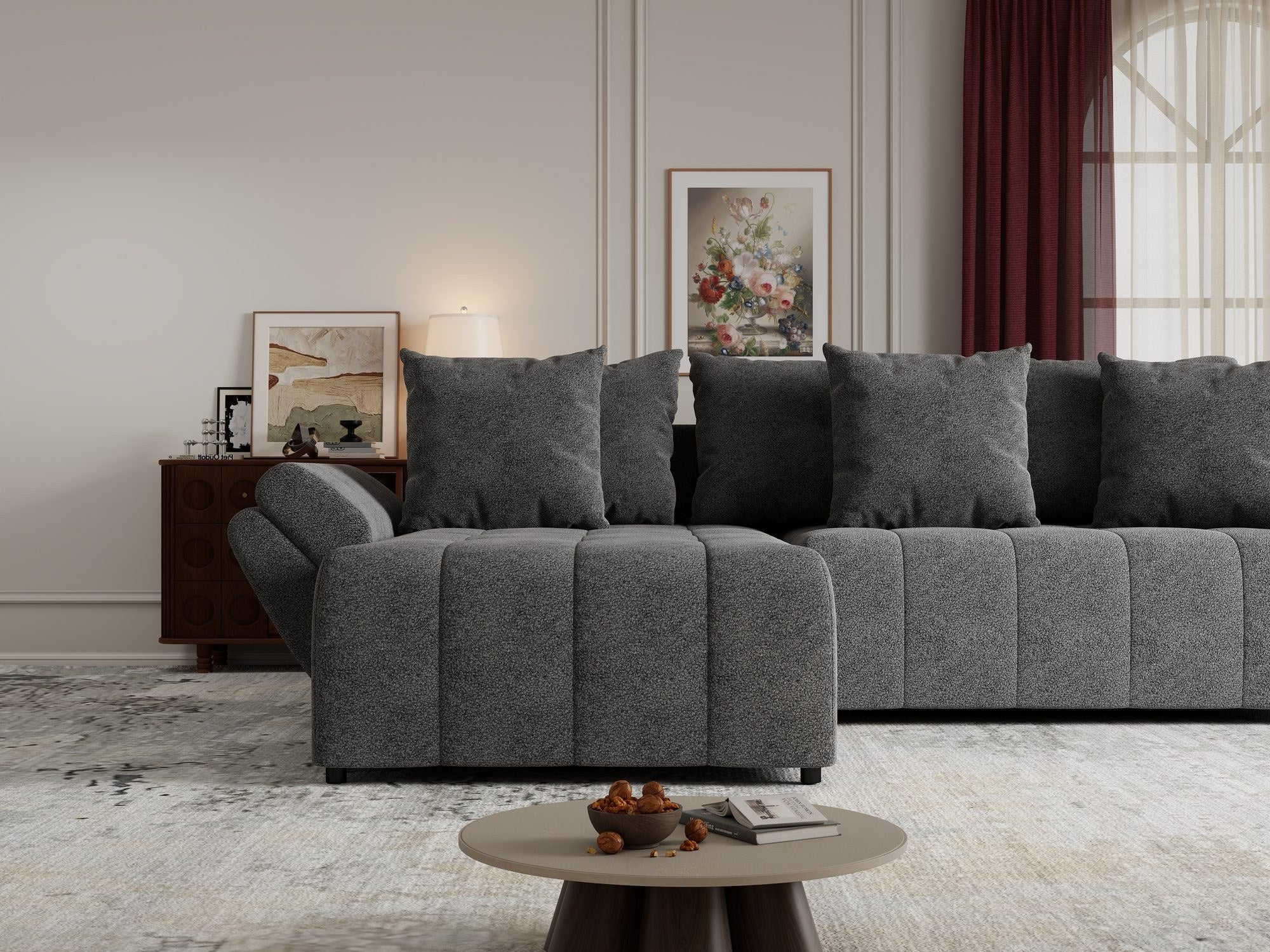 Colțar extensibil dumonde cu ladă de depozitare si sezut confortabil din spuma high-density, Berlin Quelle Gri 92 280x185 cm