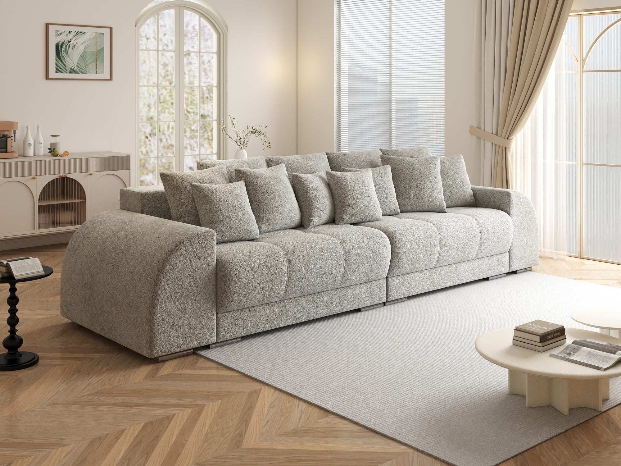 Canapea extensibilă dumonde cu 2 lăzi de depozitare si sezut confortabil din spuma high-density, Verona Arena Gri 15 310x100 cm