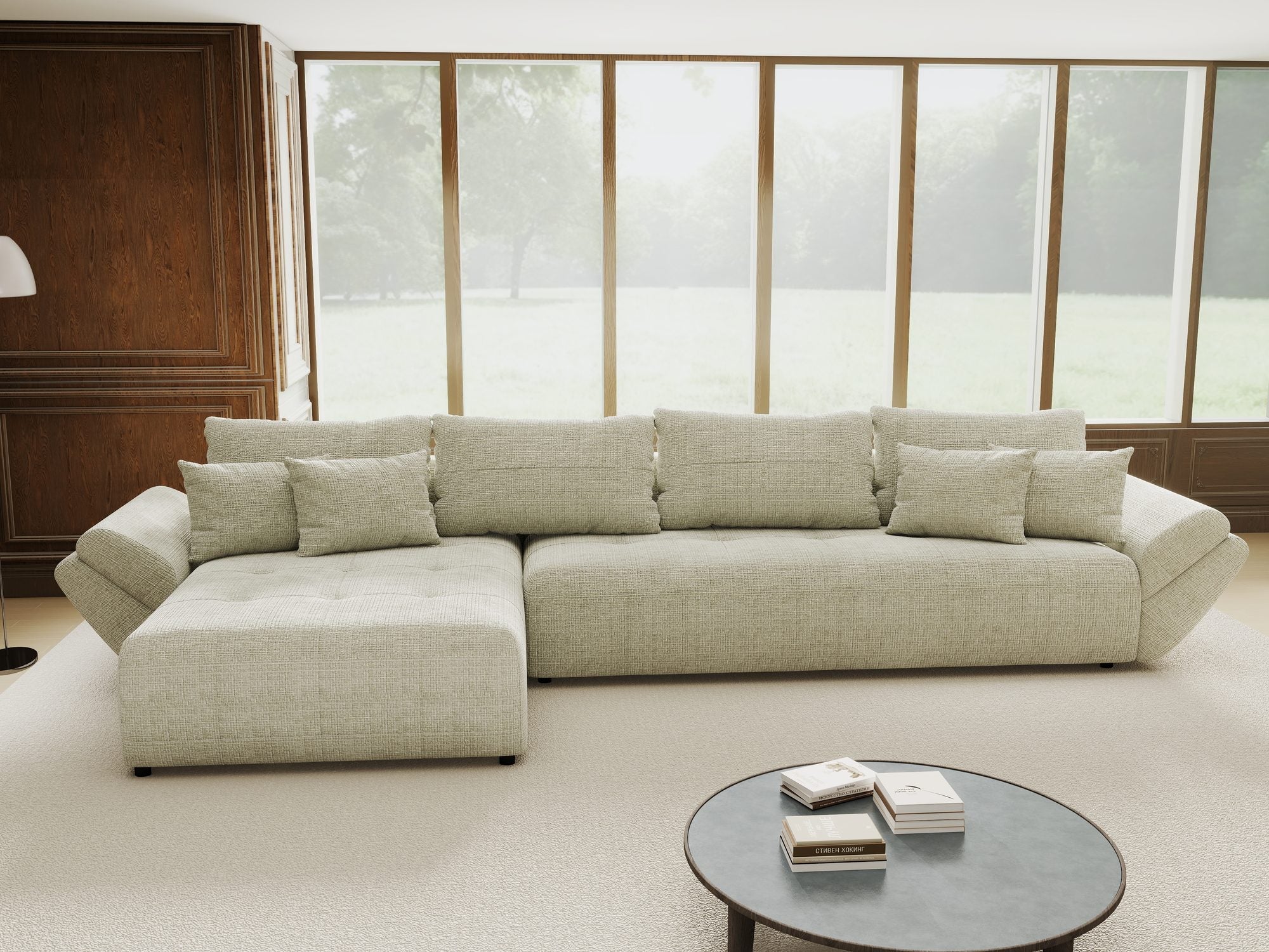 Colțar extensibil dumonde cu ladă de depozitare si sezut confortabil din spuma high-density, Berlin XL Cremona Bej 04 350x185 cm