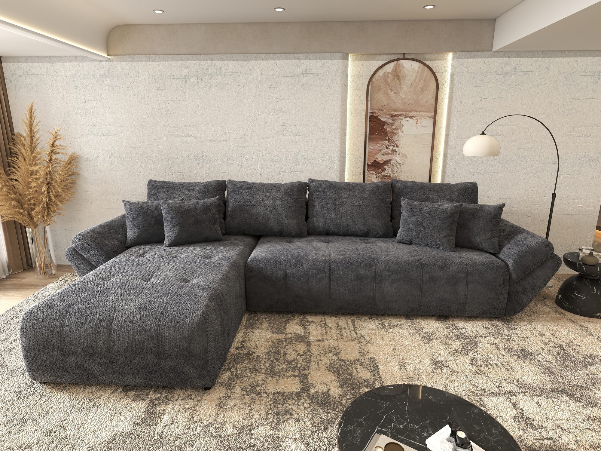 Colțar extensibil dumonde cu ladă de depozitare si sezut confortabil din spuma high-density, Berlin XL Vibe Gri Antracit 97 350x185 cm
