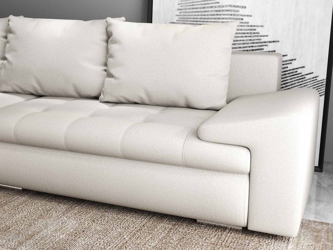 Colțar extensibil dumonde cu ladă de depozitare si sezut confortabil din spuma HR, Leonardo Enjoy Bej 260x185 cm Fabrica