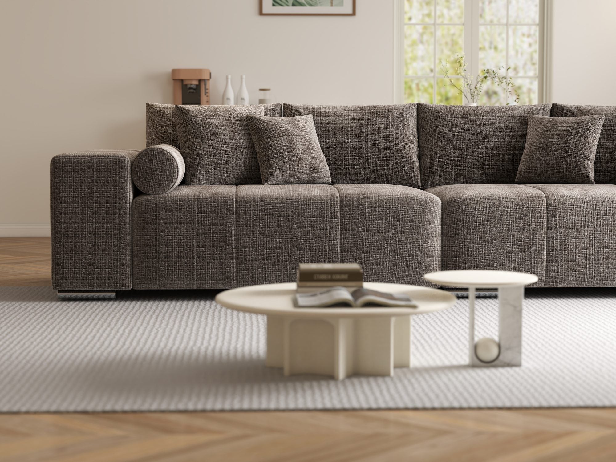 Canapea extensibilă dumonde cu ladă de depozitare si sezut confortabil din spuma high-density, Marbela XXL Cremona Maro-bej 24 290x100 cm