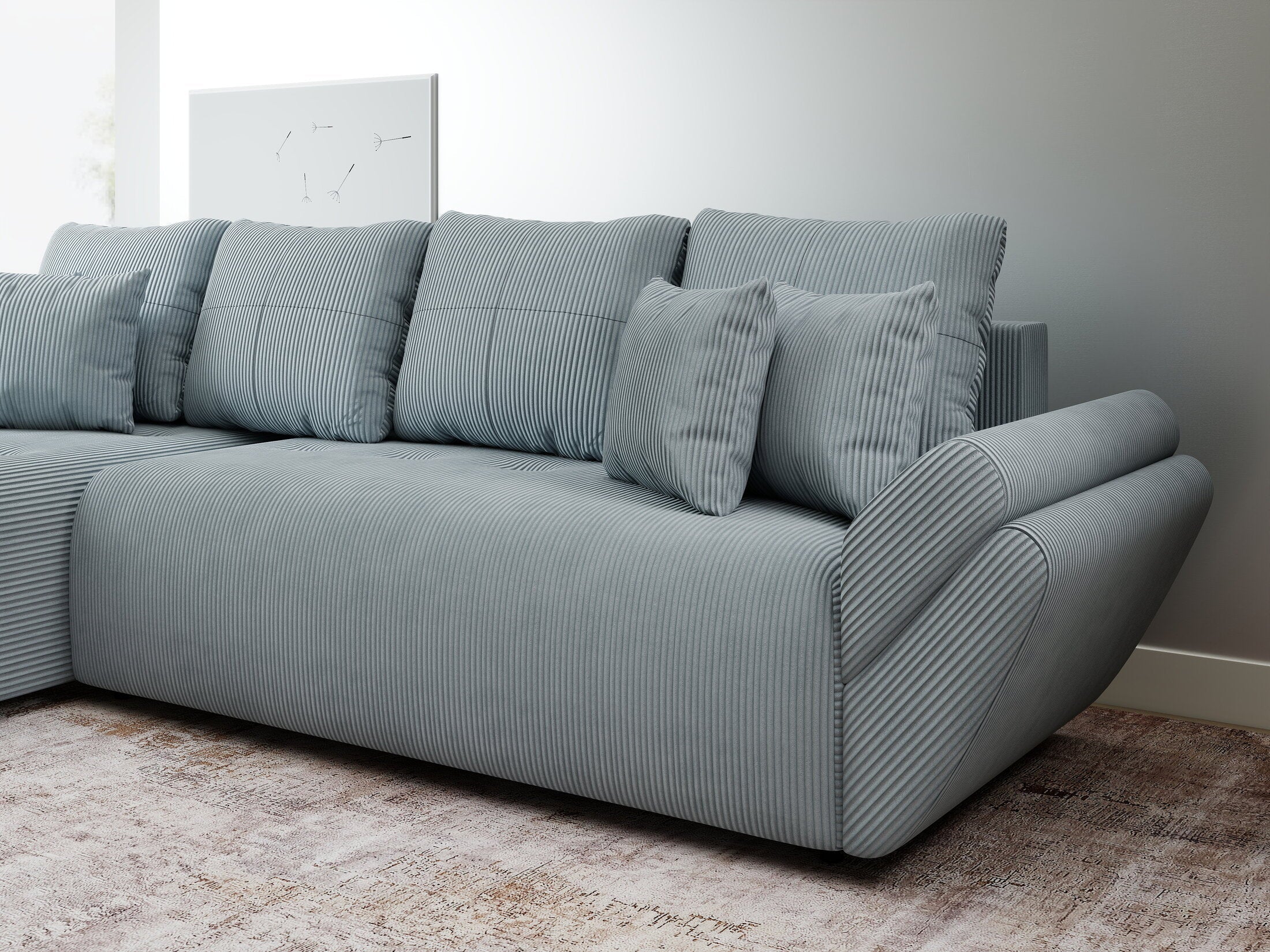 Colțar extensibil dumonde cu ladă de depozitare si sezut confortabil din spuma high-density, Berlin XL Zoom Grey 350x185 cm