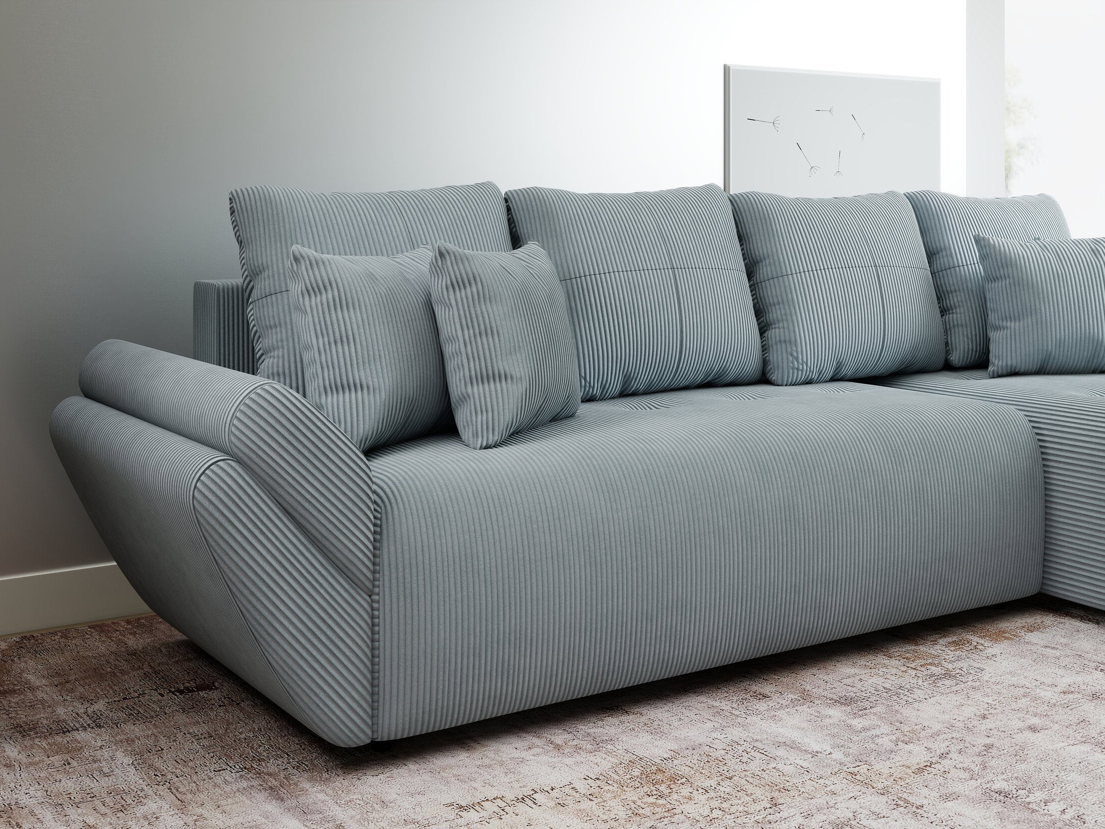 Colțar extensibil dumonde cu ladă de depozitare si sezut confortabil din spuma high-density, Berlin XL Zoom Grey II 350x185 cm