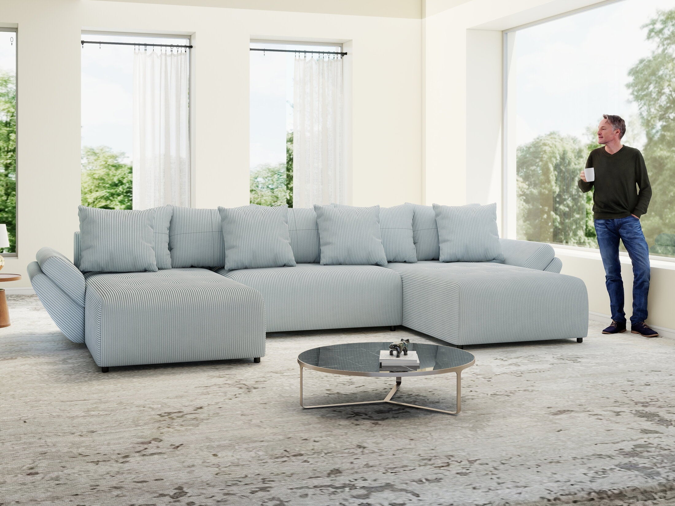 Colțar extensibil dumonde cu ladă de depozitare si sezut confortabil din spuma high-density, Berlin U Zoom GREY 400x185 cm