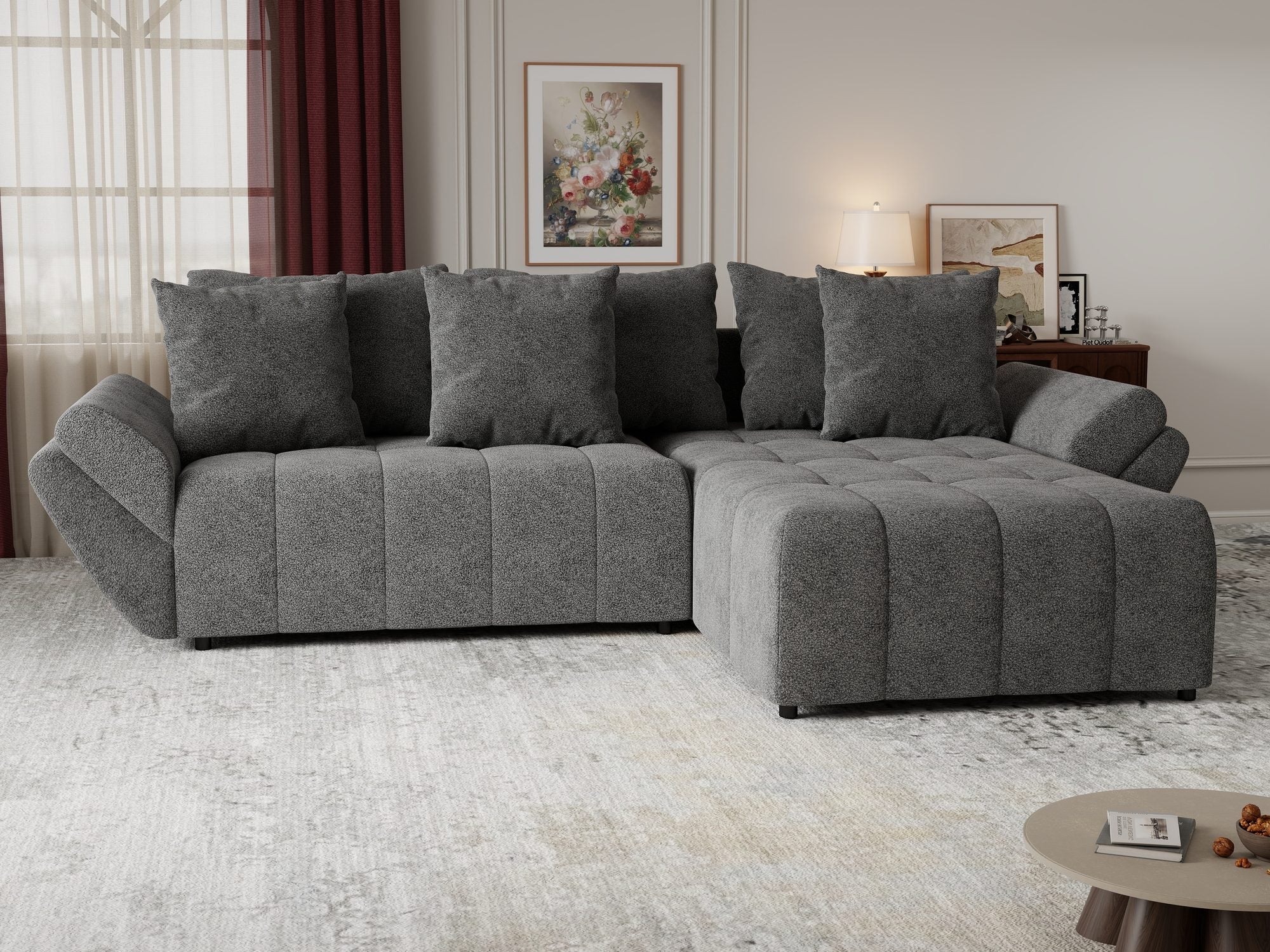 Colțar extensibil dumonde cu ladă de depozitare si sezut confortabil din spuma high-density, Berlin Quelle Gri 92 II 280x185 cm