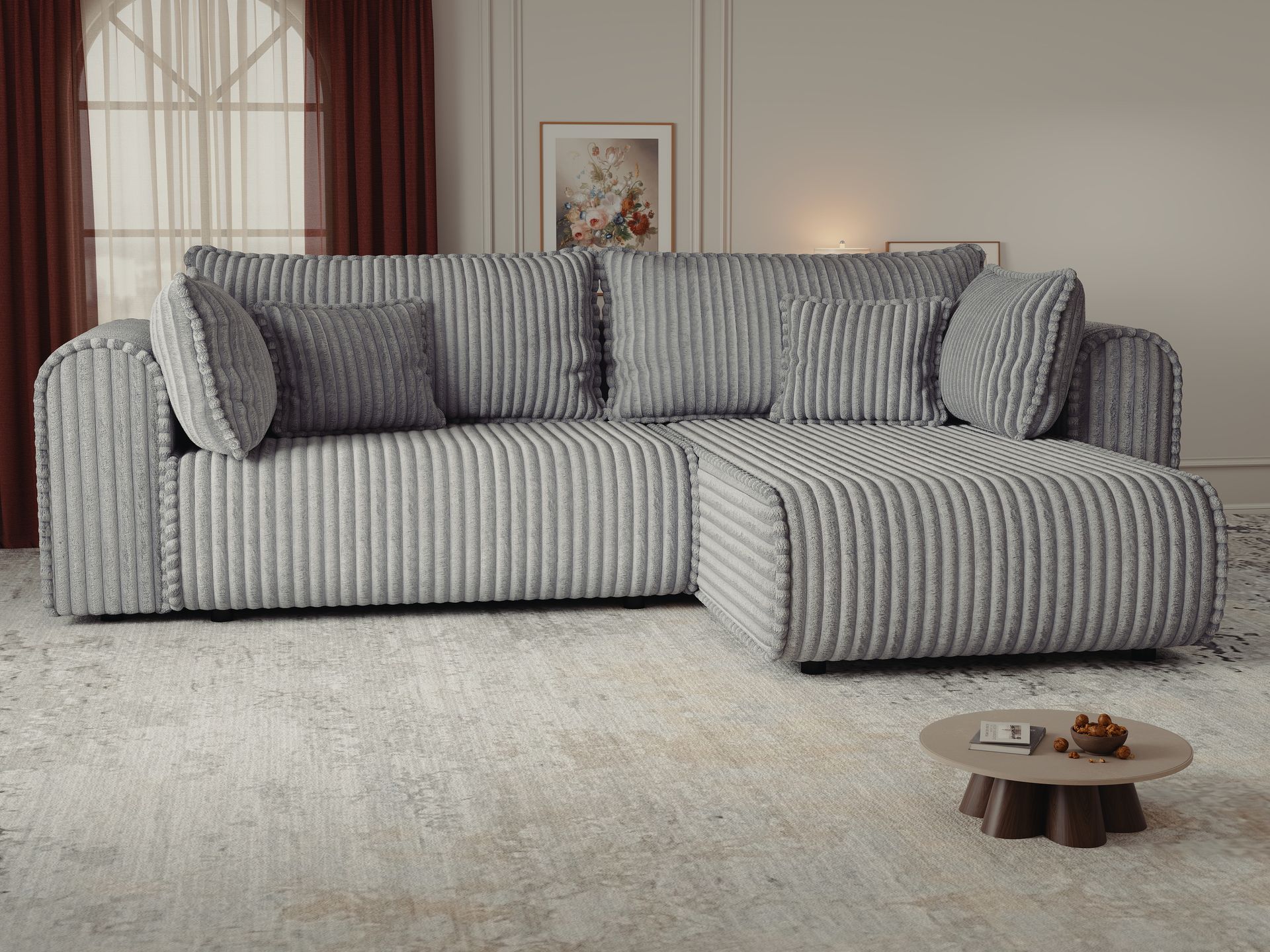 Colțar extensibil dumonde cu ladă de depozitare si sezut confortabil din spuma high-density, Monaco L Tilia Dove II 270x100 cm