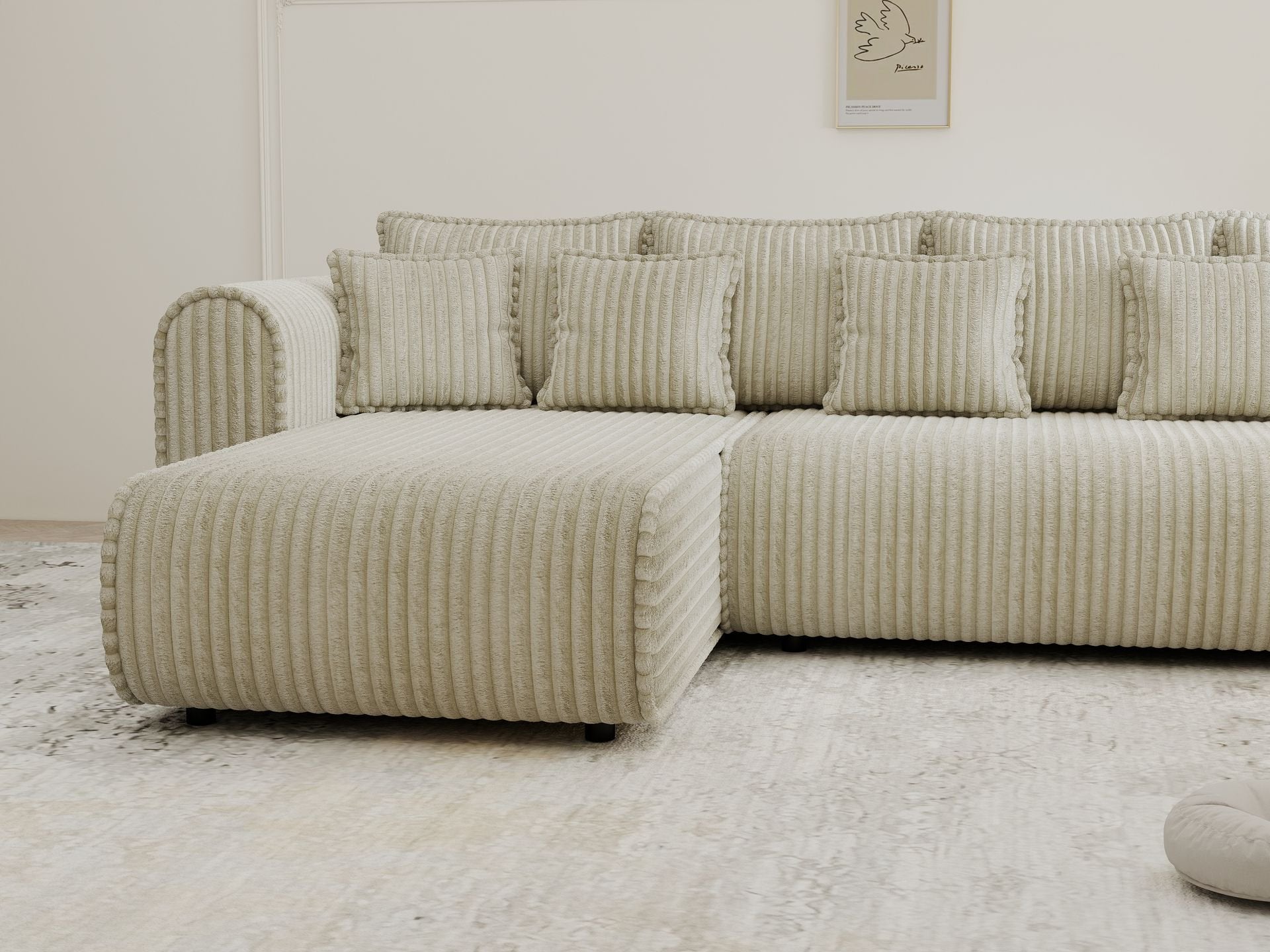 Colțar extensibil dumonde cu ladă de depozitare si sezut confortabil din spuma high-density, Monaco XL Tilia Bej 340x185 cm