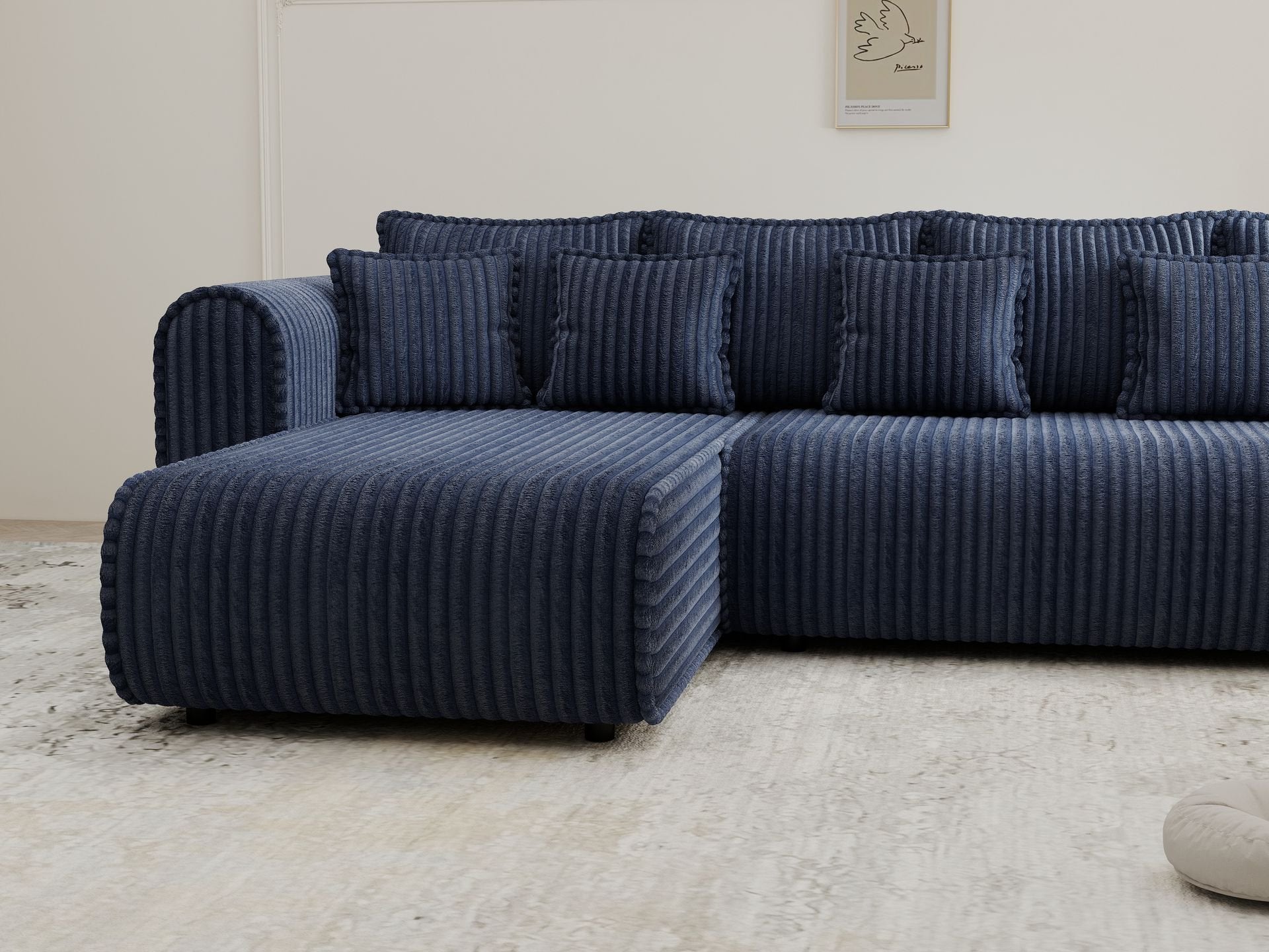 Colțar extensibil dumonde cu ladă de depozitare si sezut confortabil din spuma high-density, Monaco XL Tilia Albastru 340x185 cm