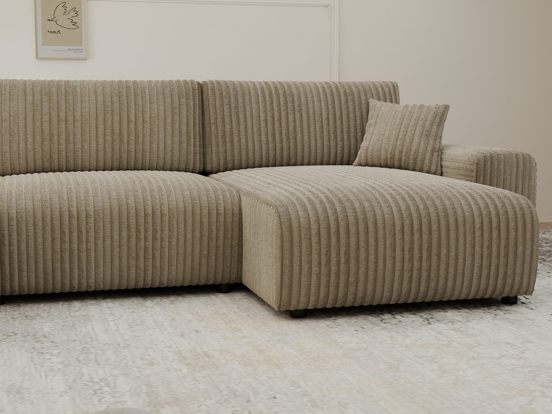 Dumonde kihúzható sarokkanapé tárolórekesszel és kényelmes, nagy sűrűségű habszivacs ülőfelülettel, Justin U Tilia gri 325x144 cm