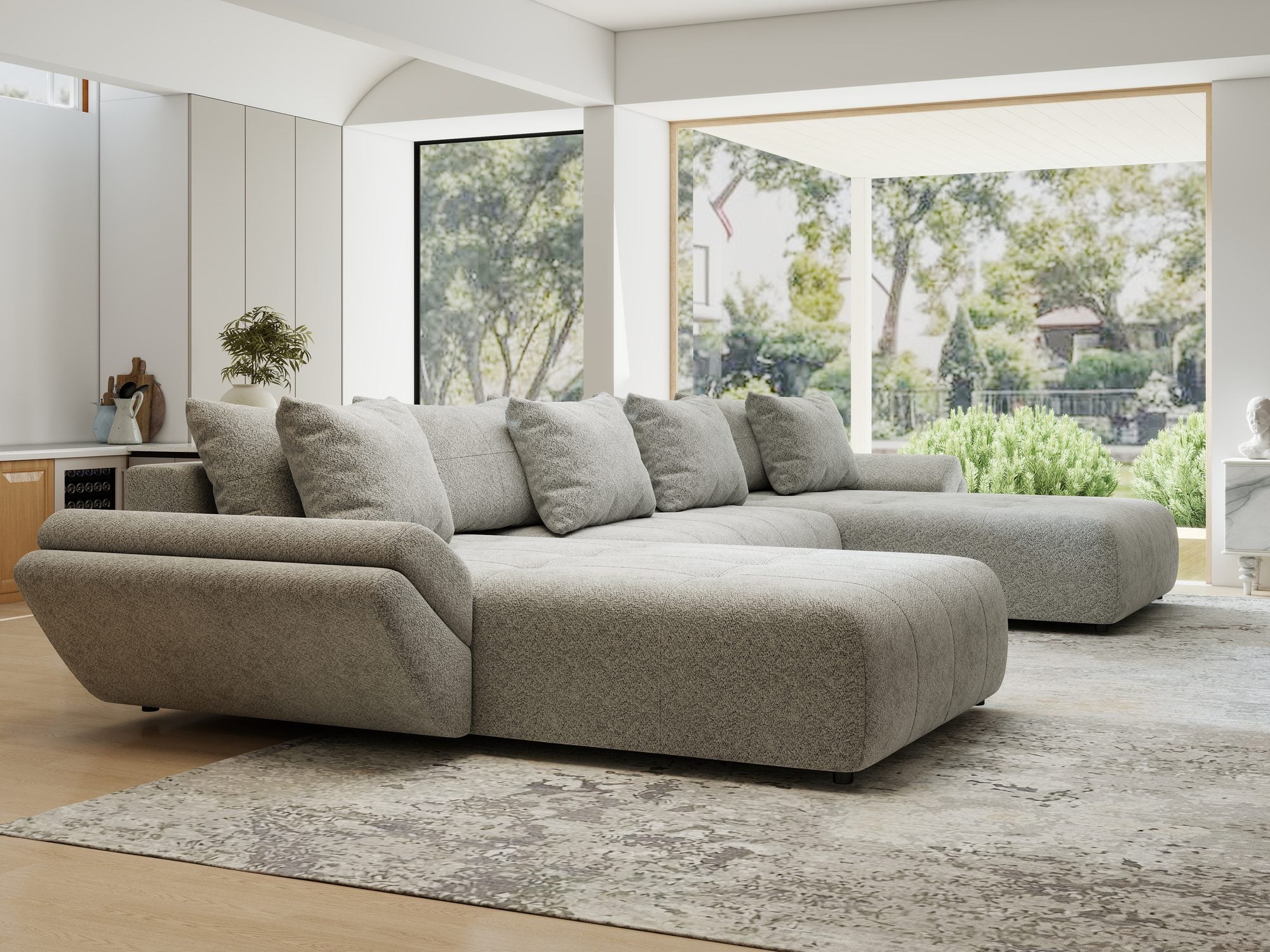Colțar extensibil dumonde cu ladă de depozitare si sezut confortabil din spuma high-density, Berlin U Arena Gri 15 380x180 cm