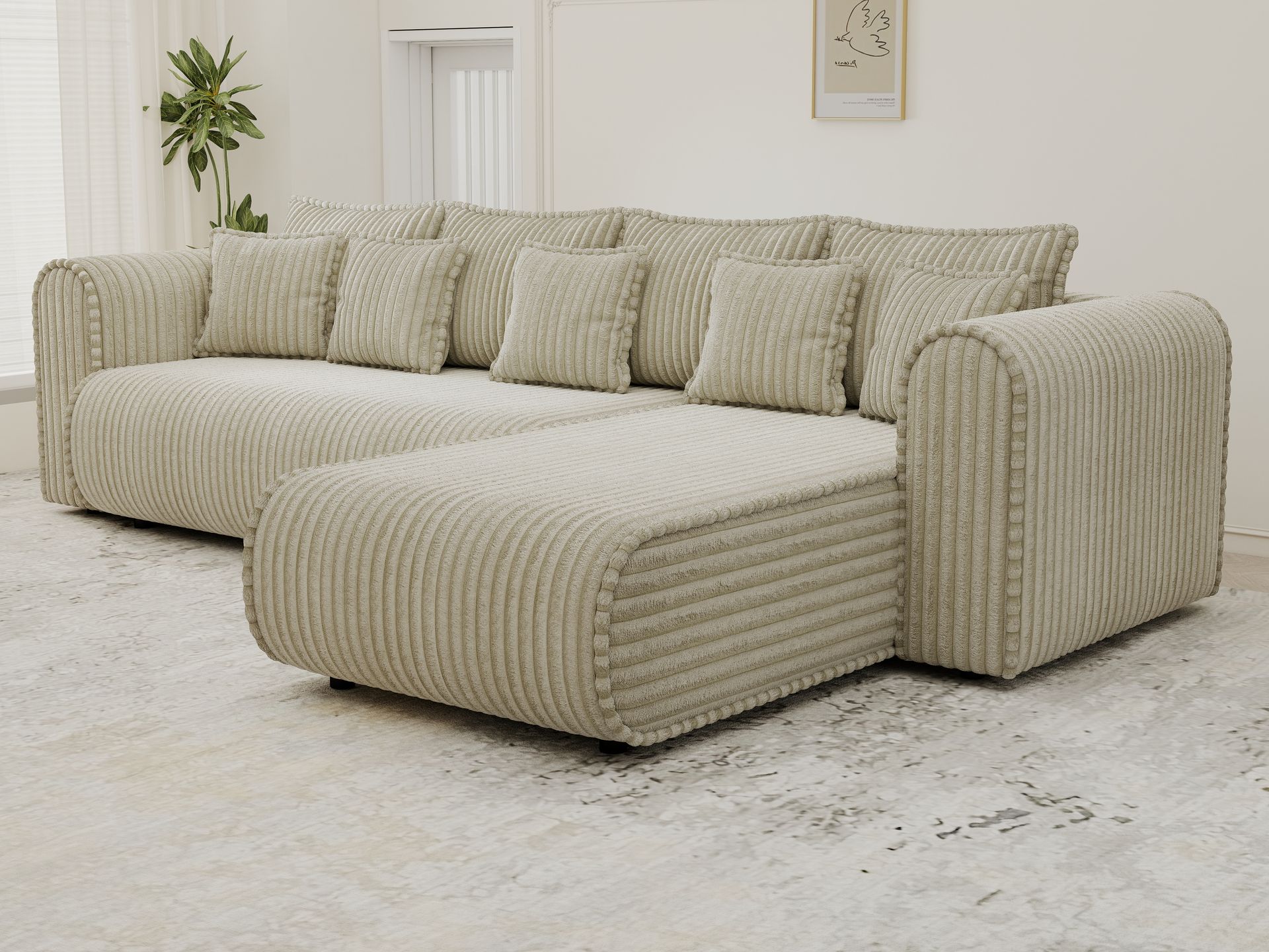 Colțar extensibil dumonde cu ladă de depozitare si sezut confortabil din spuma high-density, Monaco XL Tilia Bej II 340x185 cm