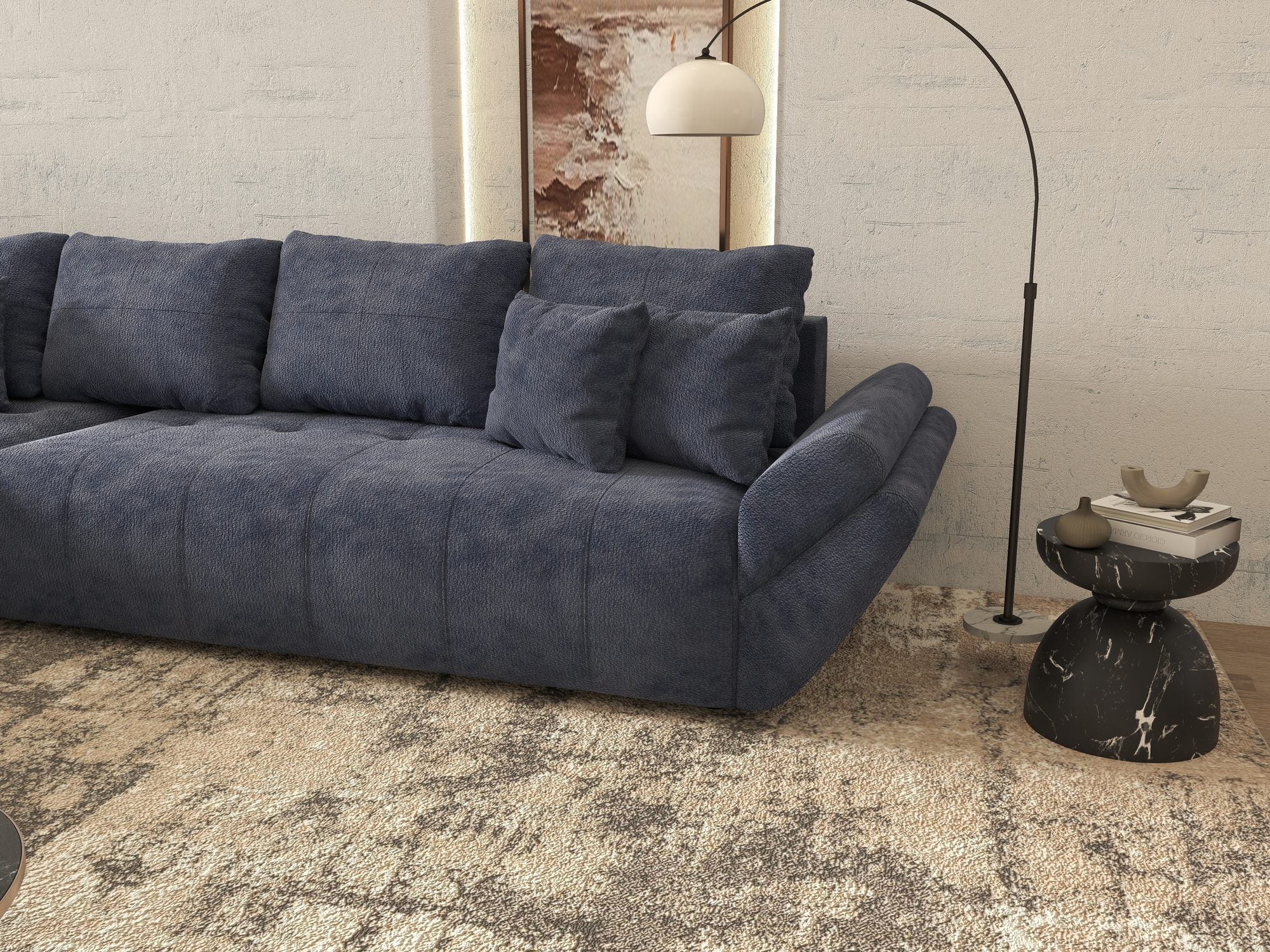 Colțar extensibil dumonde cu ladă de depozitare si sezut confortabil din spuma high-density, Berlin XL Vibe Albastru 79 350x185 cm