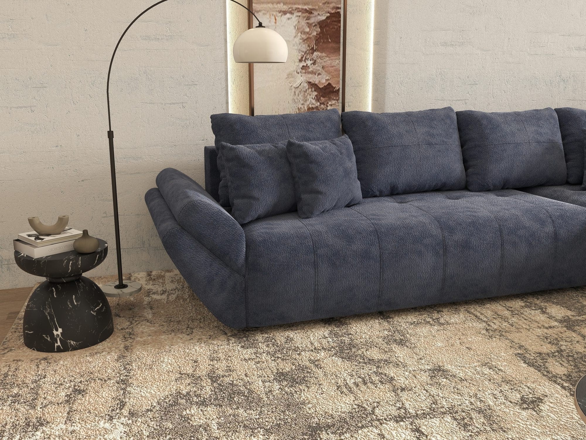 Colțar extensibil dumonde cu ladă de depozitare si sezut confortabil din spuma high-density, Berlin XL Vibe Albastru 79 II 350x185 cm