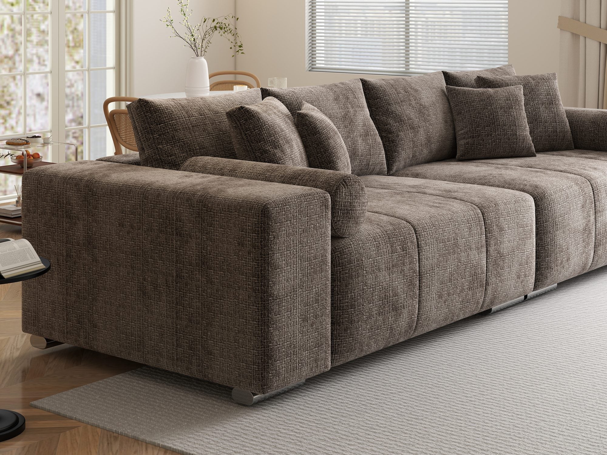 Canapea extensibilă dumonde cu ladă de depozitare si sezut confortabil din spuma high-density, Marbela XXL Cremona Maro-bej 24 290x100 cm
