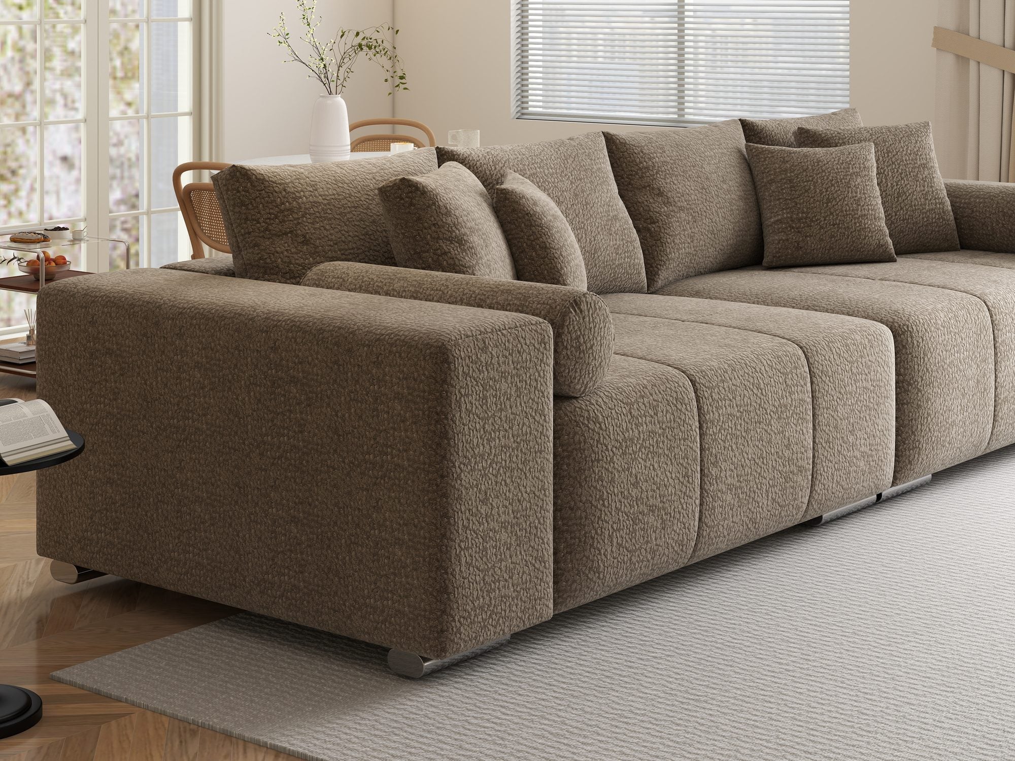Canapea extensibilă dumonde cu ladă de depozitare si sezut confortabil din spuma high-density, Marbela XXL Jaguar Maro Cappuccino 8 290x100 cm