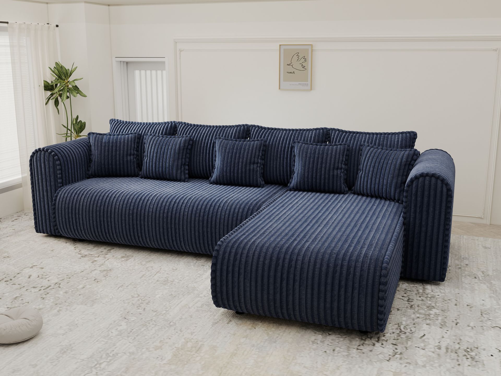 Colțar extensibil dumonde cu ladă de depozitare si sezut confortabil din spuma high-density, Monaco XL Tilia Albastru II 340x185 cm