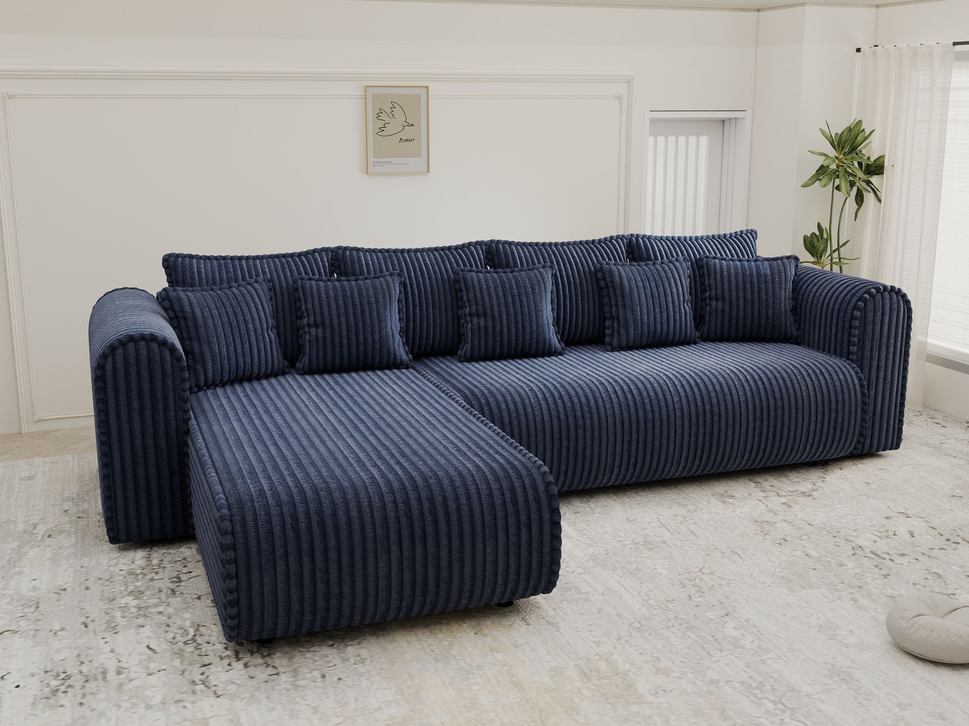 Colțar extensibil dumonde cu ladă de depozitare si sezut confortabil din spuma high-density, Monaco XL Tilia Albastru 340x185 cm