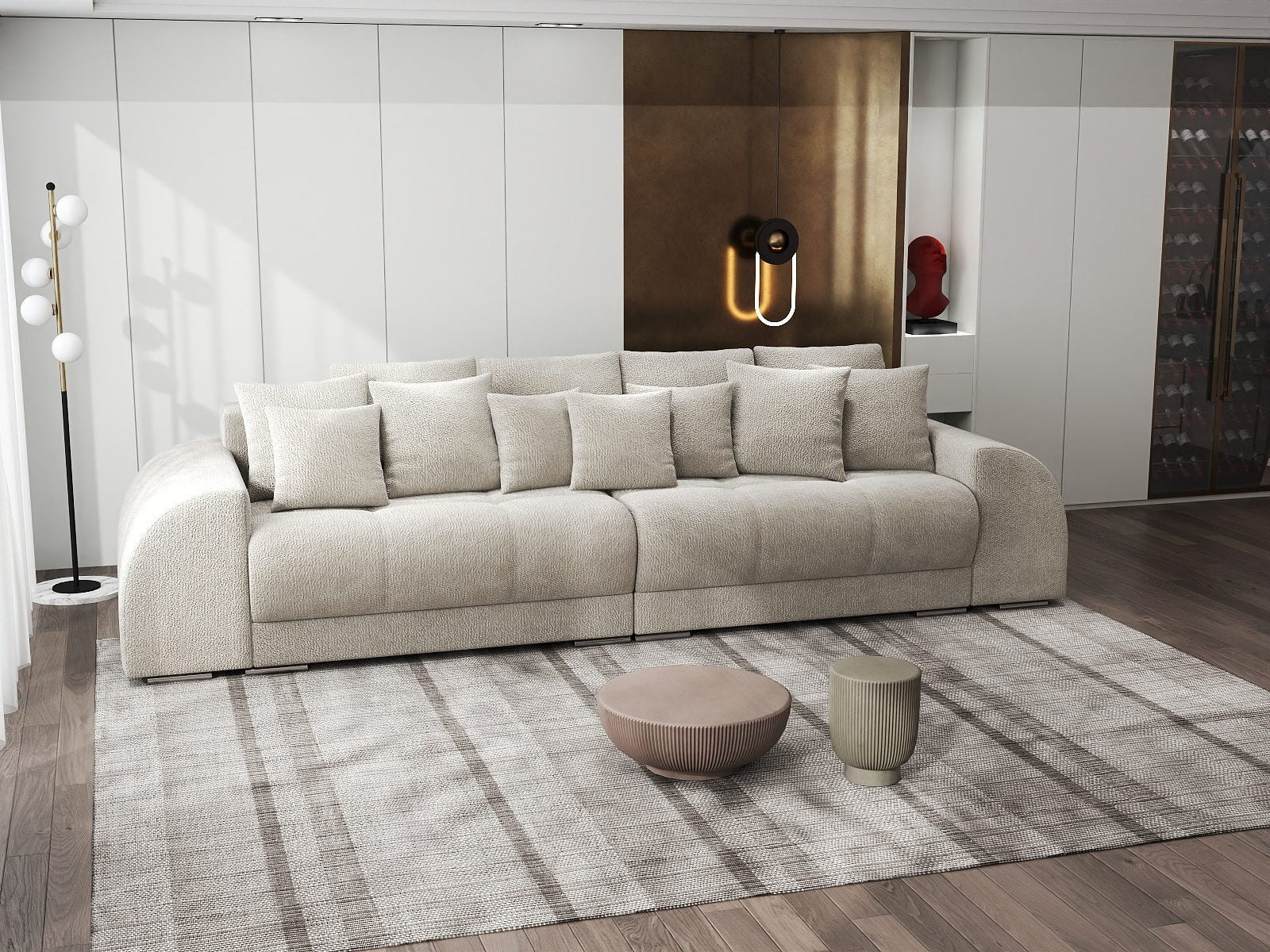 Canapea extensibilă dumonde cu 2 lăzi de depozitare si sezut confortabil din spuma high-density, Verona Vibe Bej 06 310x100 cm
