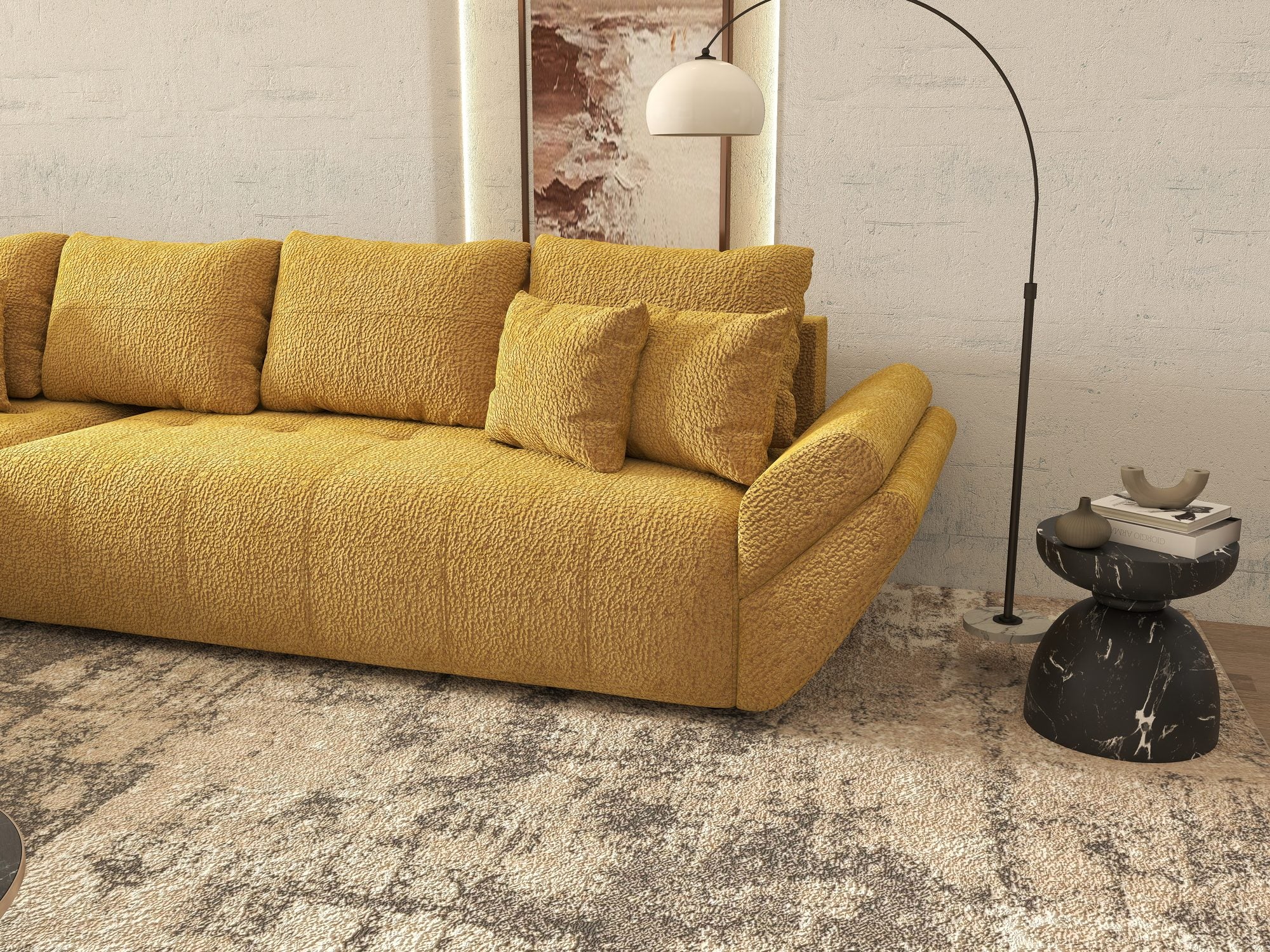 Colțar extensibil dumonde cu ladă de depozitare si sezut confortabil din spuma high-density, Berlin XL Jaguar Galben Mustar 11 350x185 cm