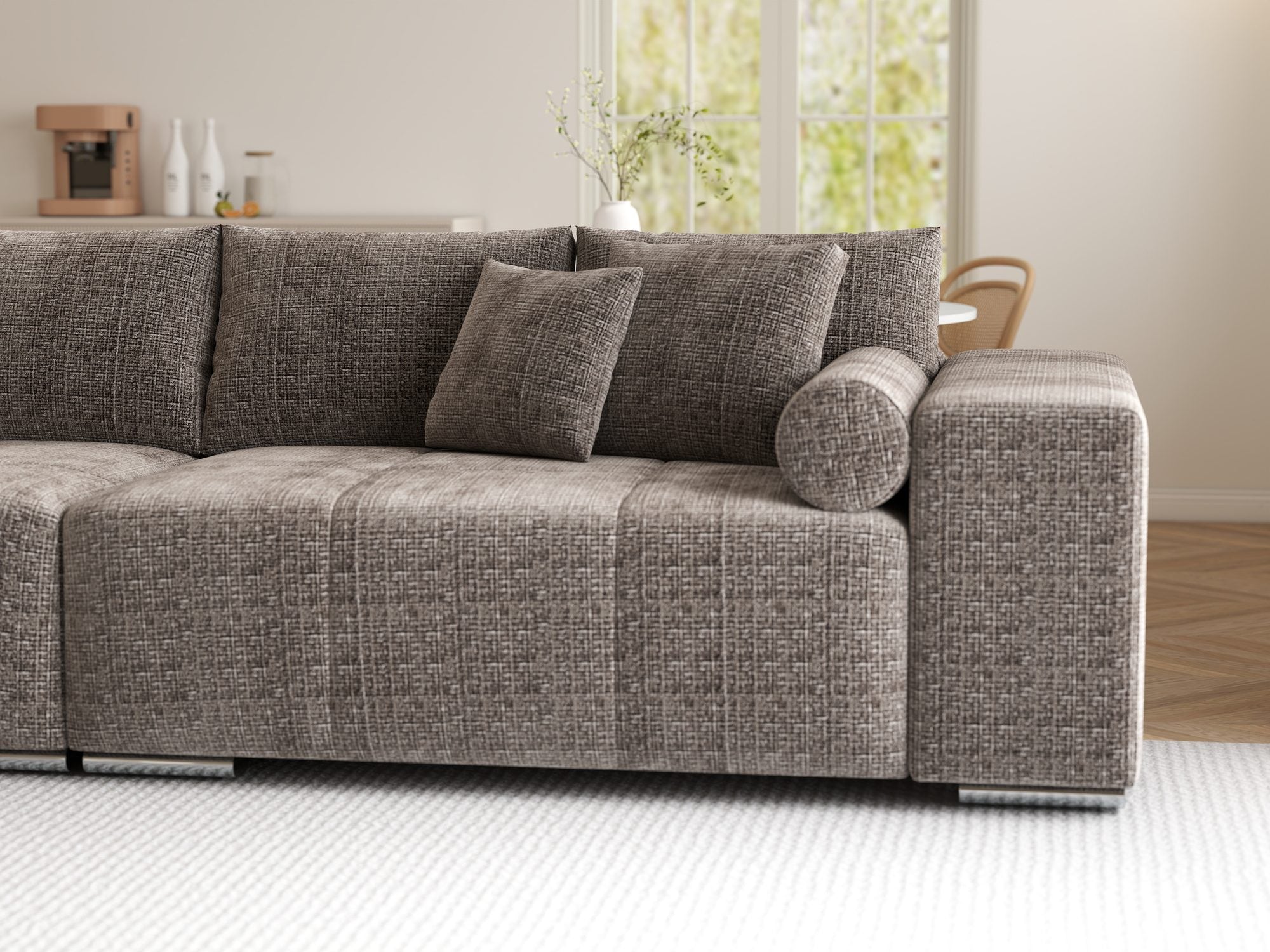 Canapea extensibilă dumonde cu ladă de depozitare si sezut confortabil din spuma high-density, Marbela XXL Cremona Maro-bej 24 290x100 cm