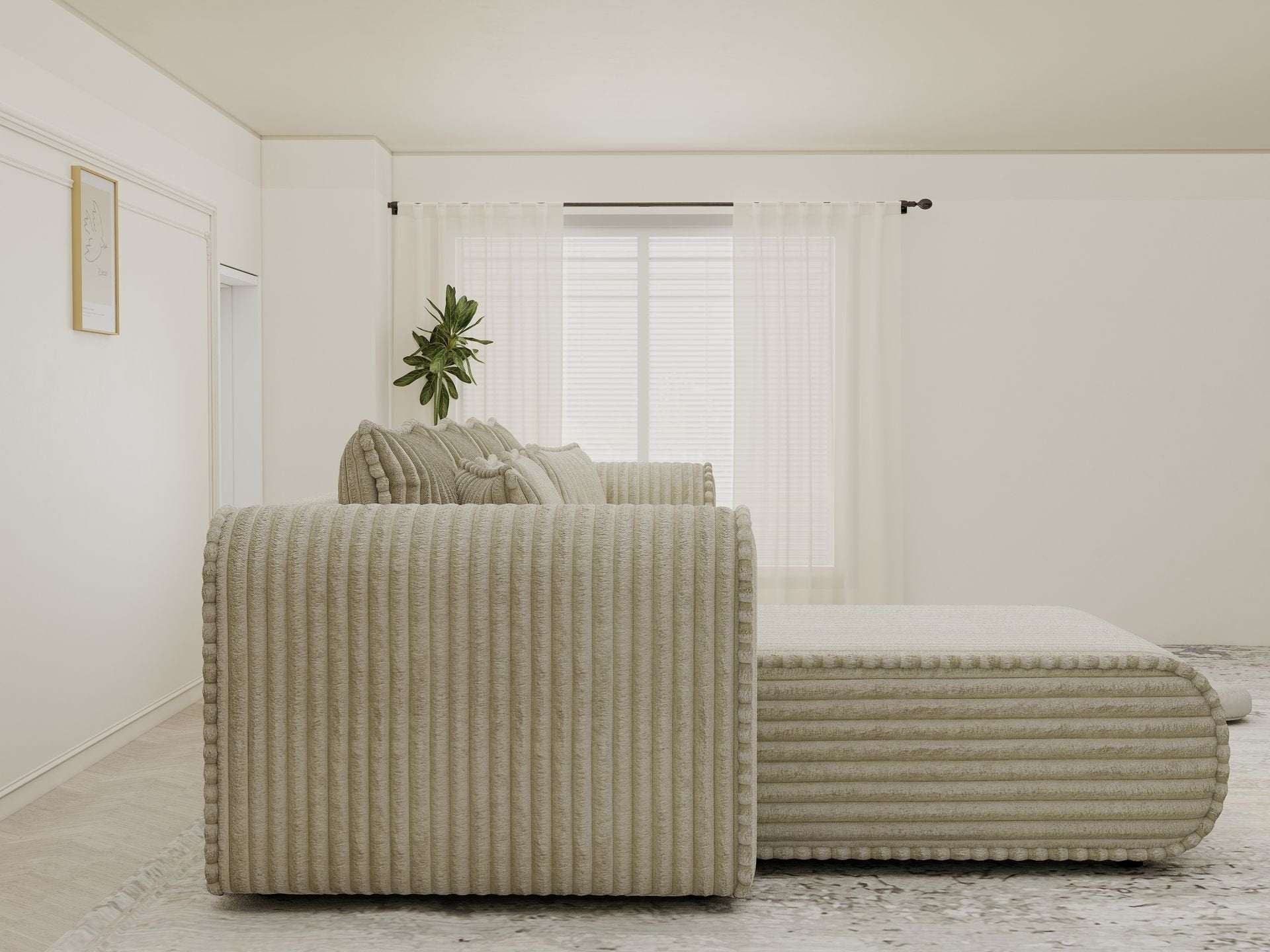 Colțar extensibil dumonde cu ladă de depozitare si sezut confortabil din spuma high-density, Monaco XL Tilia Bej 340x185 cm