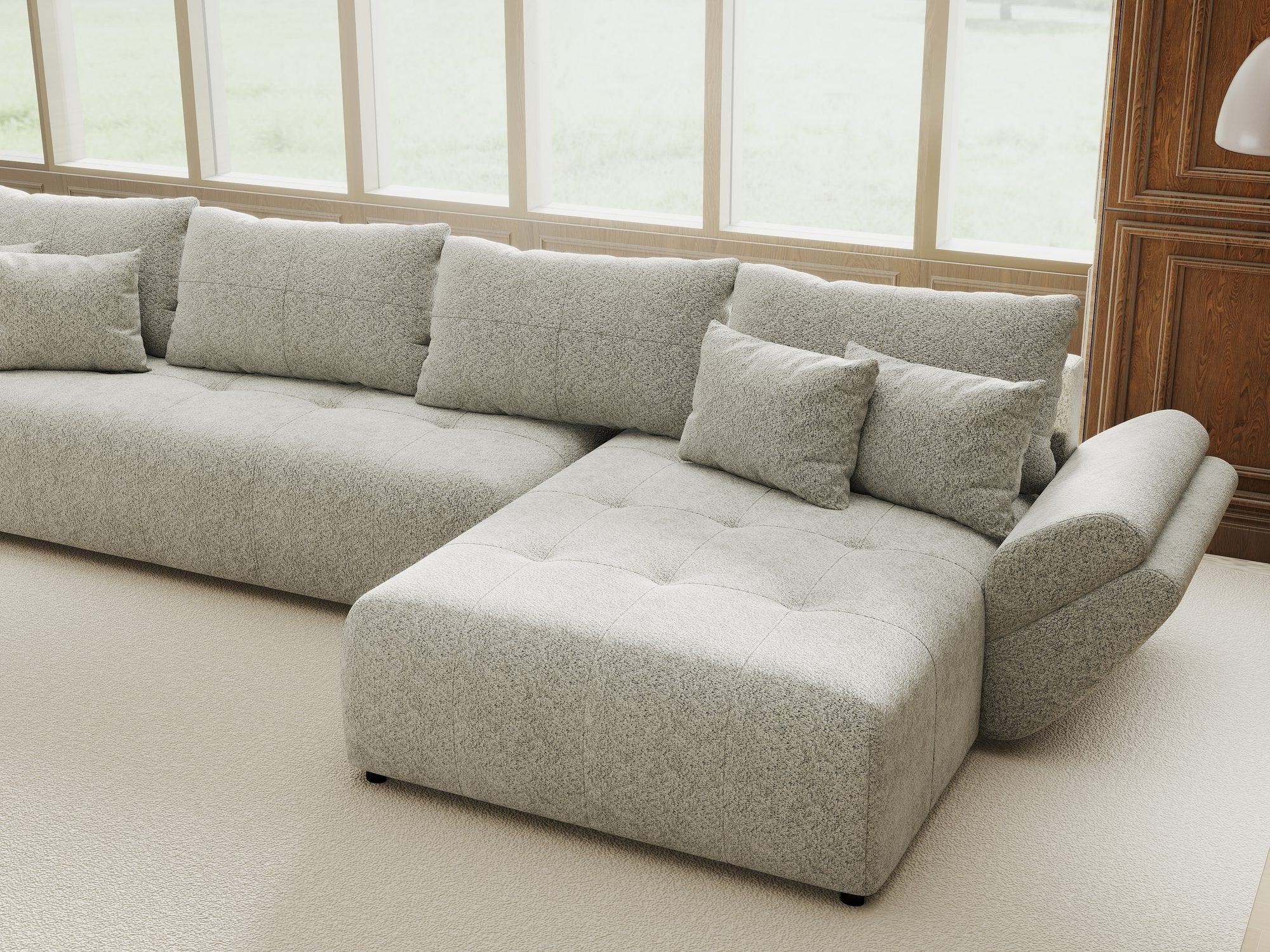 Colțar extensibil dumonde cu ladă de depozitare si sezut confortabil din spuma high-density, Berlin XL Arena Gri 15 II 350x185 cm
