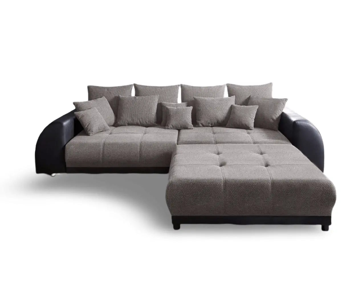 Canapea extensibilă dumonde cu 2 lăzi de depozitare si sezut confortabil din spuma high-density, Verona Magma Black 310x120 cm cu taburet inclus