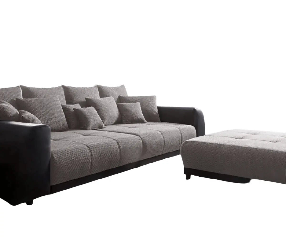 Canapea extensibilă dumonde cu 2 lăzi de depozitare si sezut confortabil din spuma high-density, Verona Magma Black 310x120 cm cu taburet inclus