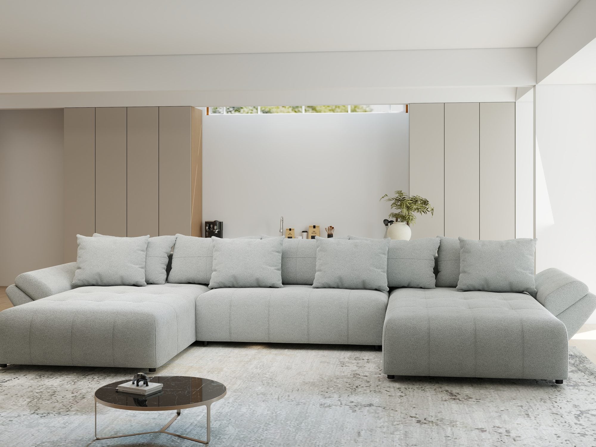 Colțar extensibil dumonde cu ladă de depozitare si sezut confortabil din spuma high-density, Berlin U Quelle Gri 83 380x180 cm