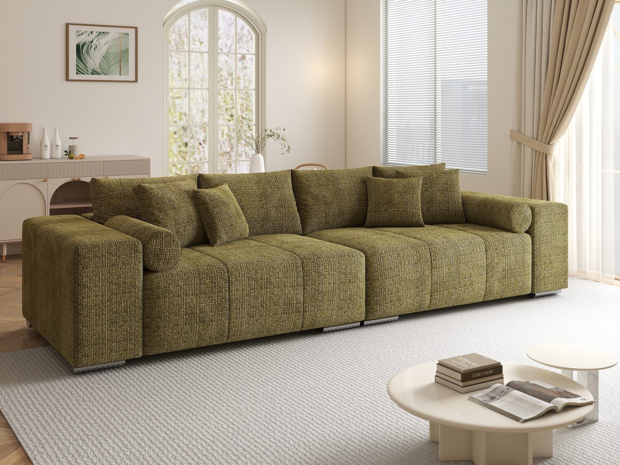 Canapea extensibilă dumonde cu ladă de depozitare si sezut confortabil din spuma high-density, Marbela XXL Cremona Olive 38 290x100 cm