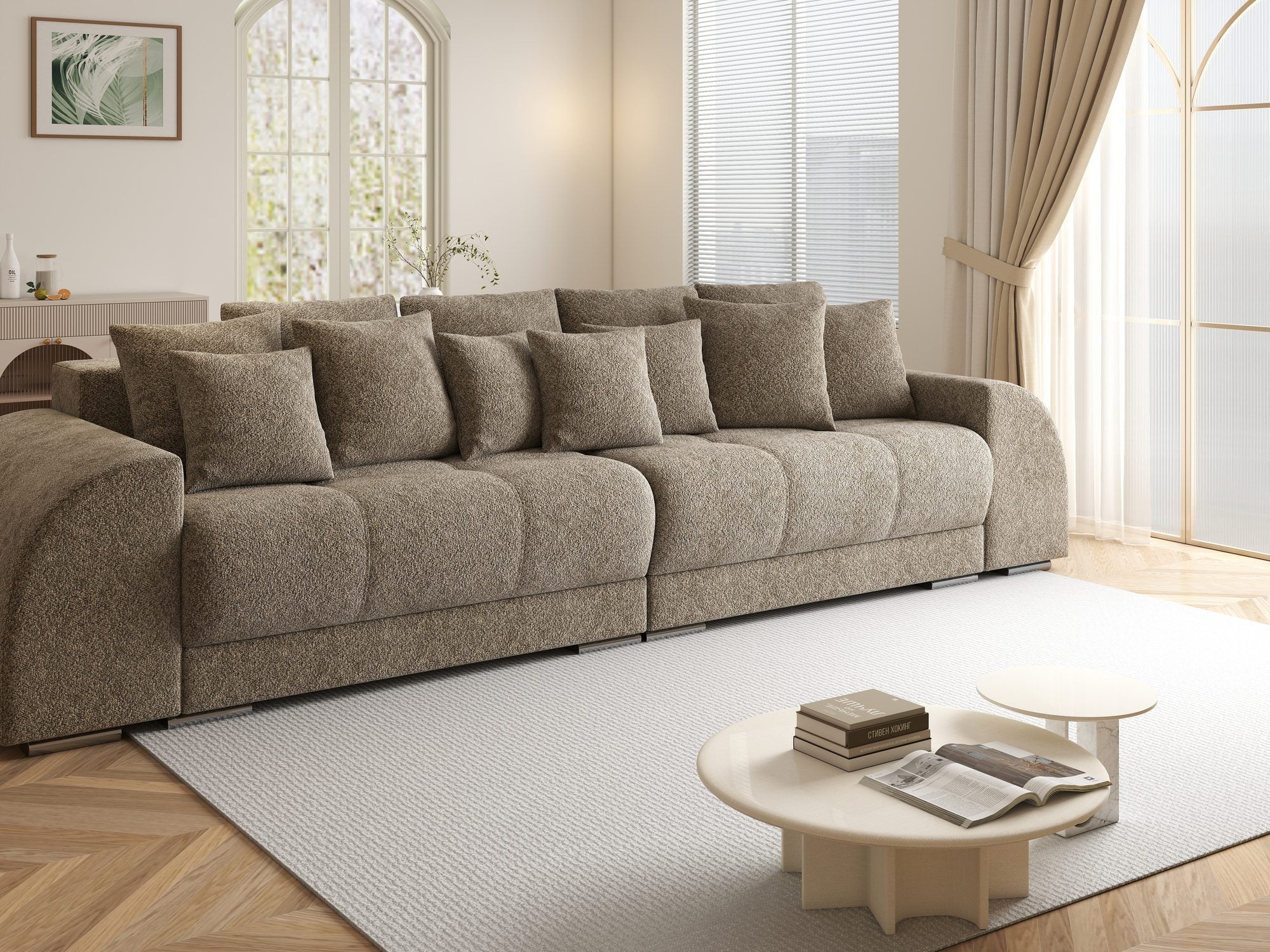 Canapea extensibilă dumonde cu 2 lăzi de depozitare si sezut confortabil din spuma high-density, Verona Arena Bej 4 310x100 cm
