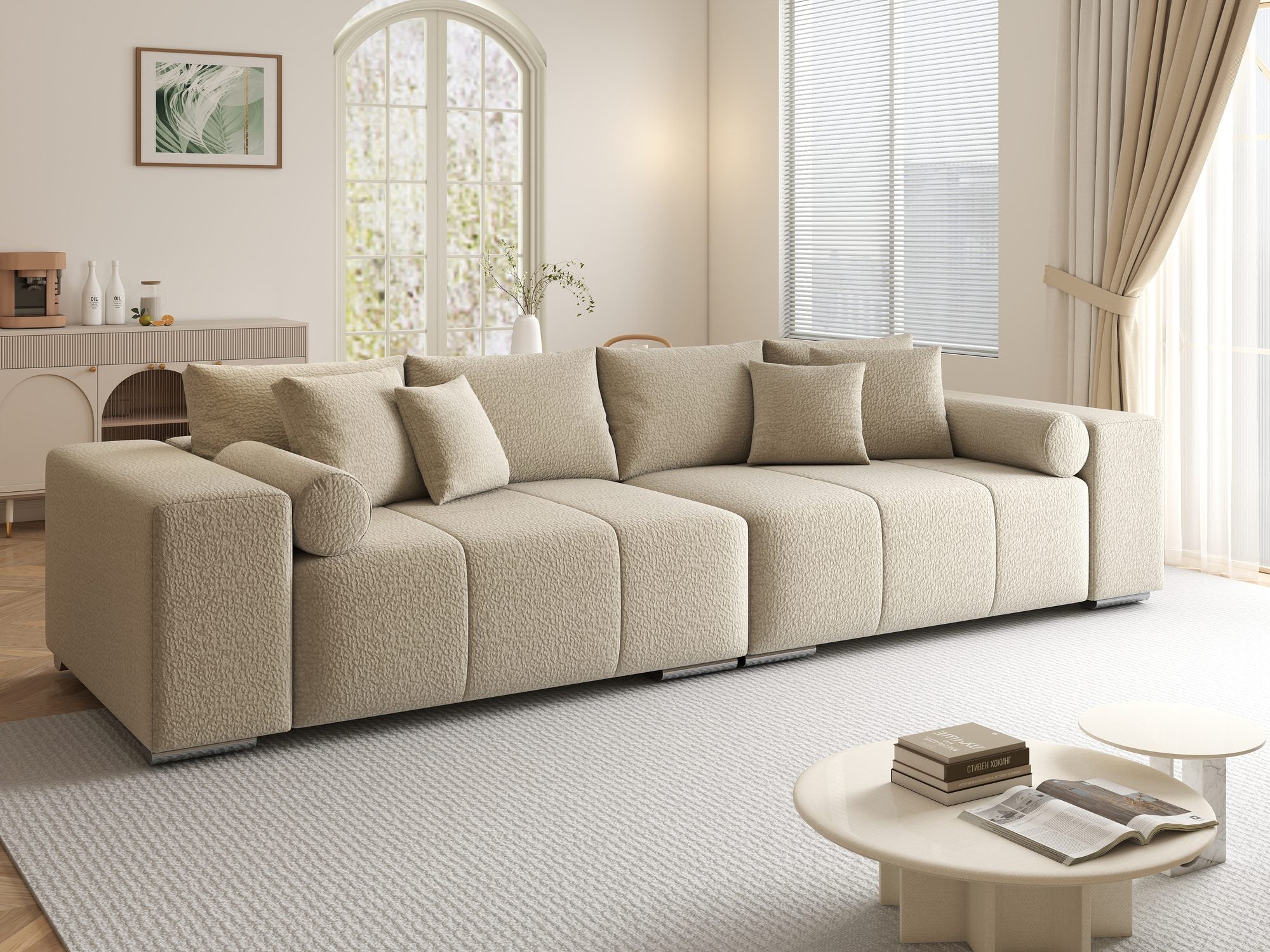Canapea extensibilă dumonde cu ladă de depozitare si sezut confortabil din spuma high-density, Marbela XXL Jaguar Bej 4 290x100 cm