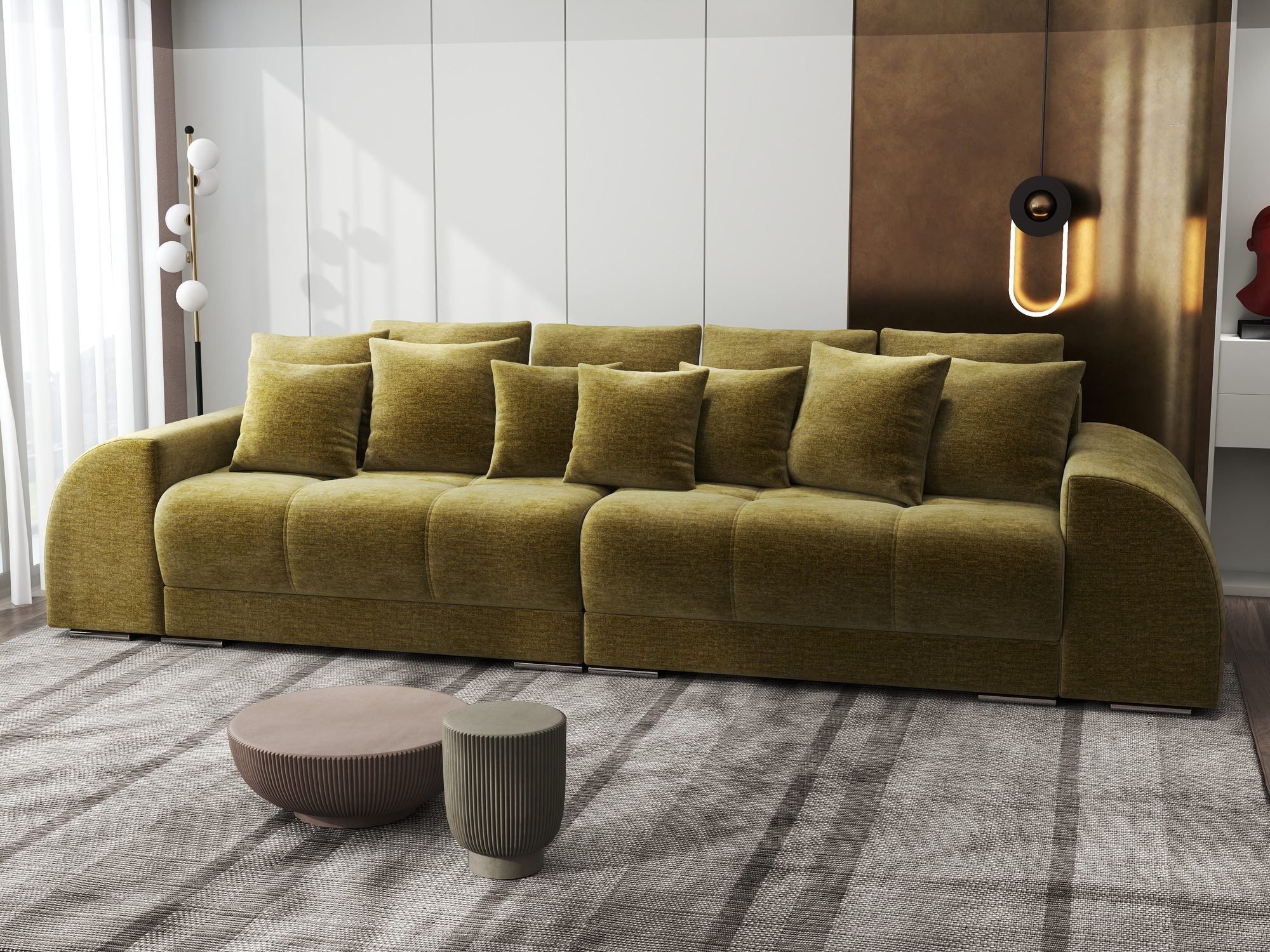 Canapea extensibilă dumonde cu 2 lăzi de depozitare si sezut confortabil din spuma high-density, Verona Monolith Verde Olive 38 310x100 cm