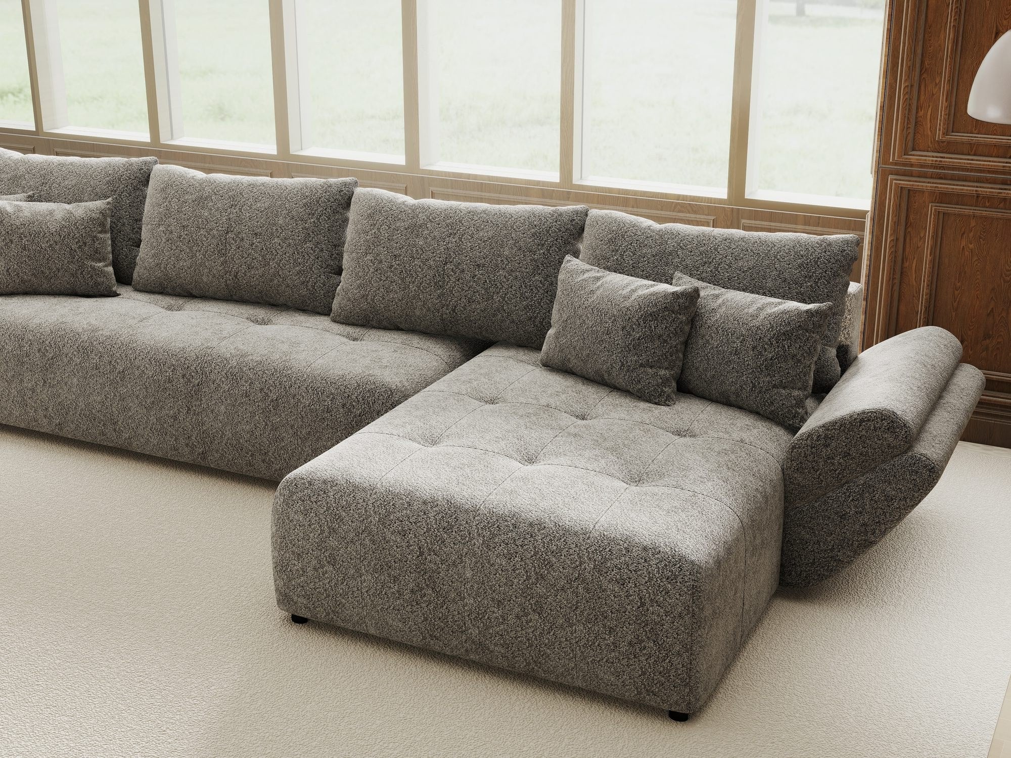 Colțar extensibil dumonde cu ladă de depozitare si sezut confortabil din spuma high-density, Berlin XL Arena Gri Grafit 18 II 350x185 cm